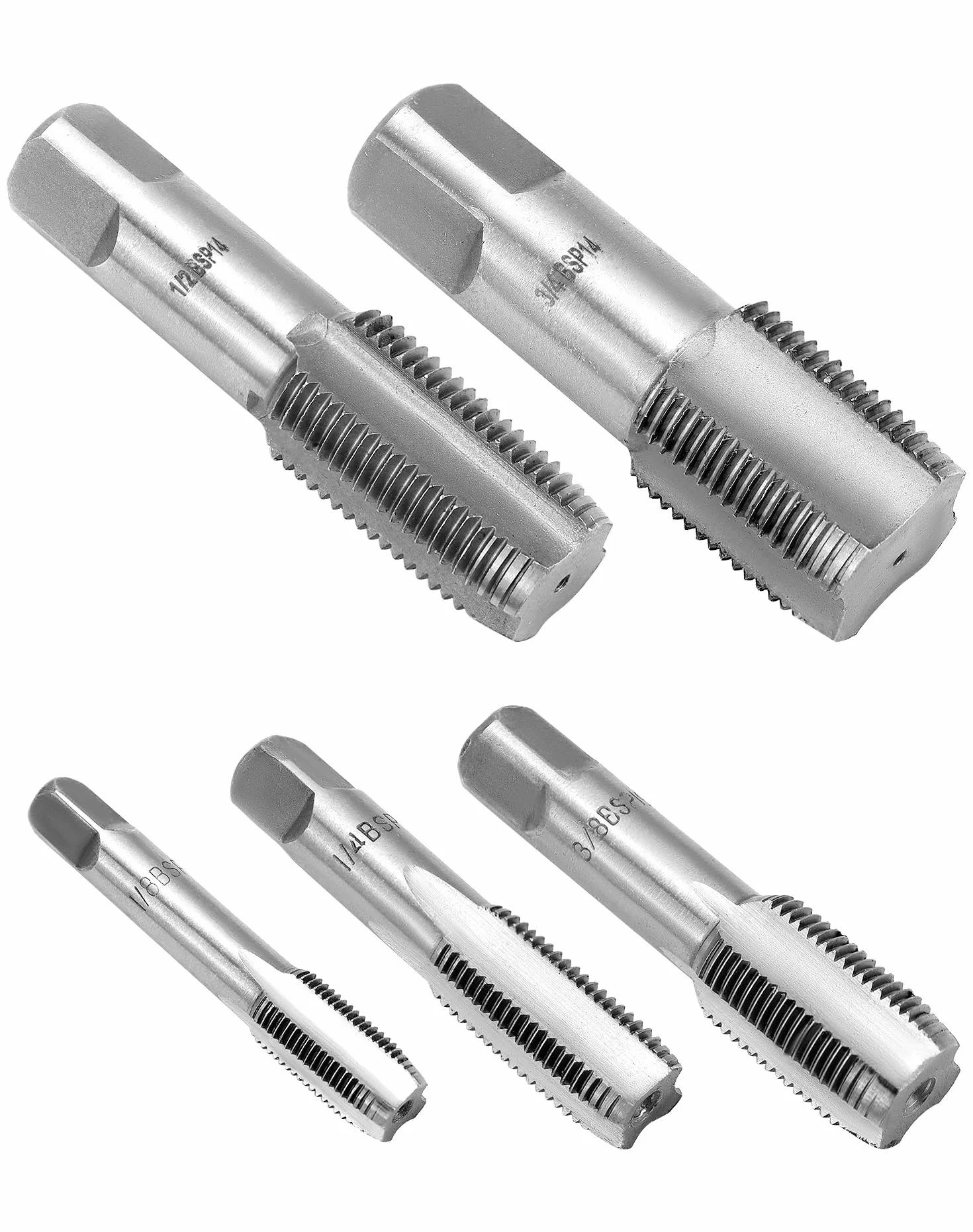 QWORK® 5 szt. Stalowy gwintownik BSP, zestaw gwintowników BSP 55 stopni, odpowiedni do połączeń rur wodnych, naprawa samochodów i maszyn, G1/8 G1/4 G3/8 G1/2 G3/4