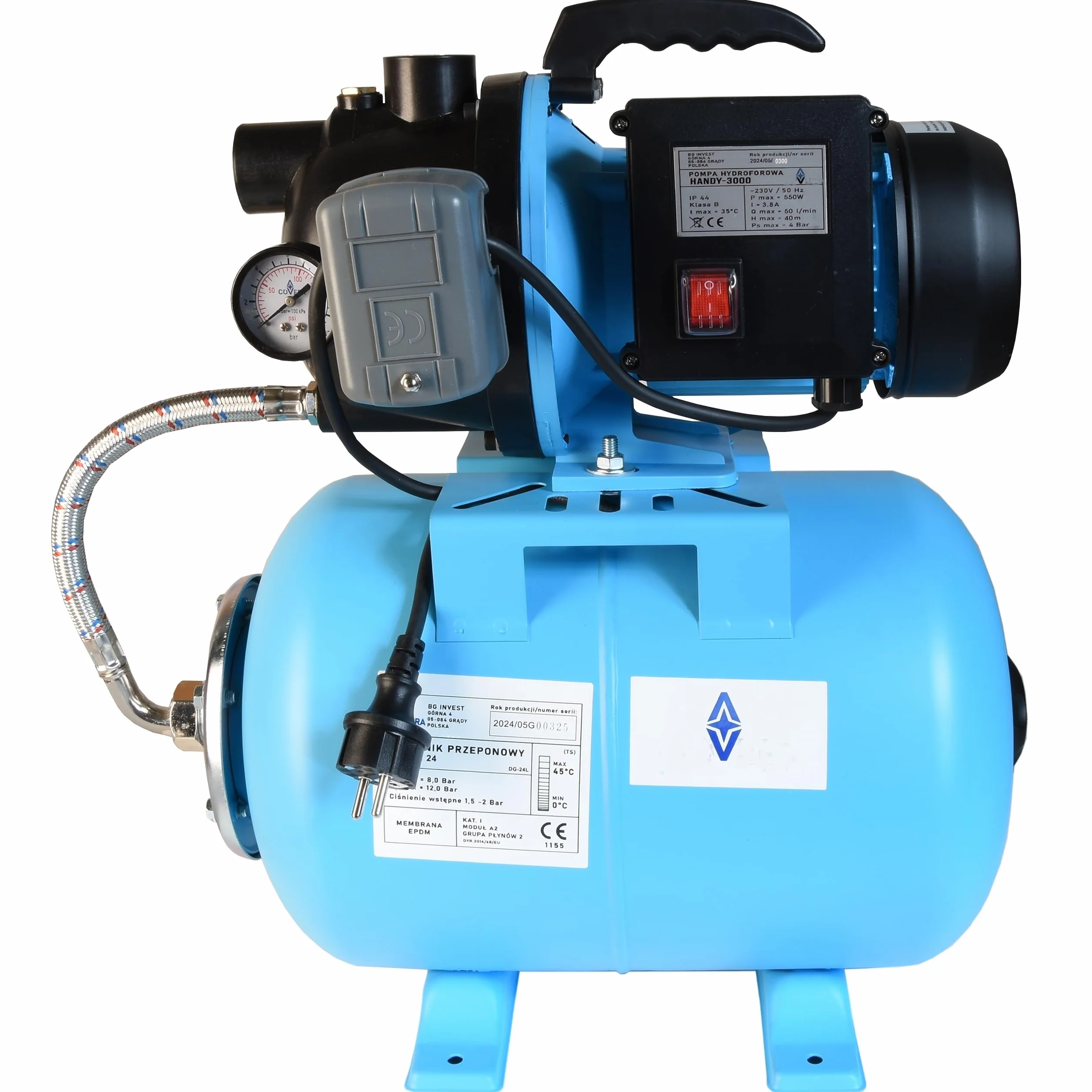 Hydrofor do Wody 24L ZESTAW HYDROFOROWY Pompa HANDY 3000 550W 3000l/h 40m