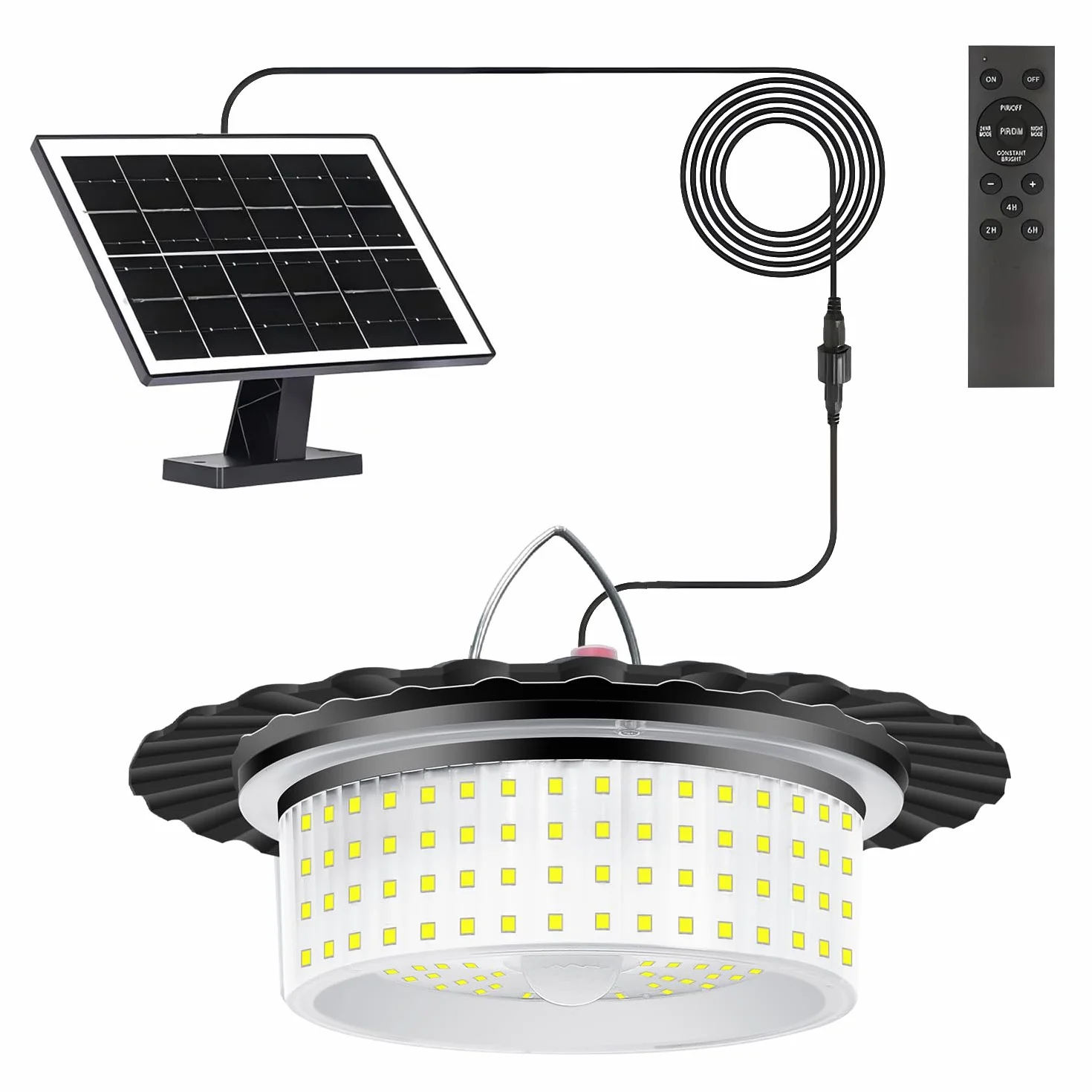 LEKIA Solarna szopa do użytku na zewnątrz i wewnątrz, 244 diody LED, oświetlenie 360°, solarne lampy garażowe z pilotem zdalnego sterowania, wodoodporne lampy wiszące z czujnikiem ruchu, timerem, 5