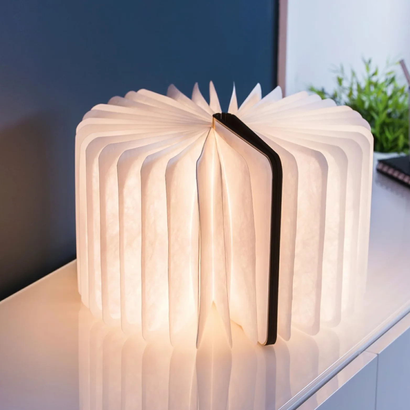 Gingko LED Smart Book Light ozdobna biała lampa z drewna klonowego, 17 cm x 21,5 cm x 2,5 cm