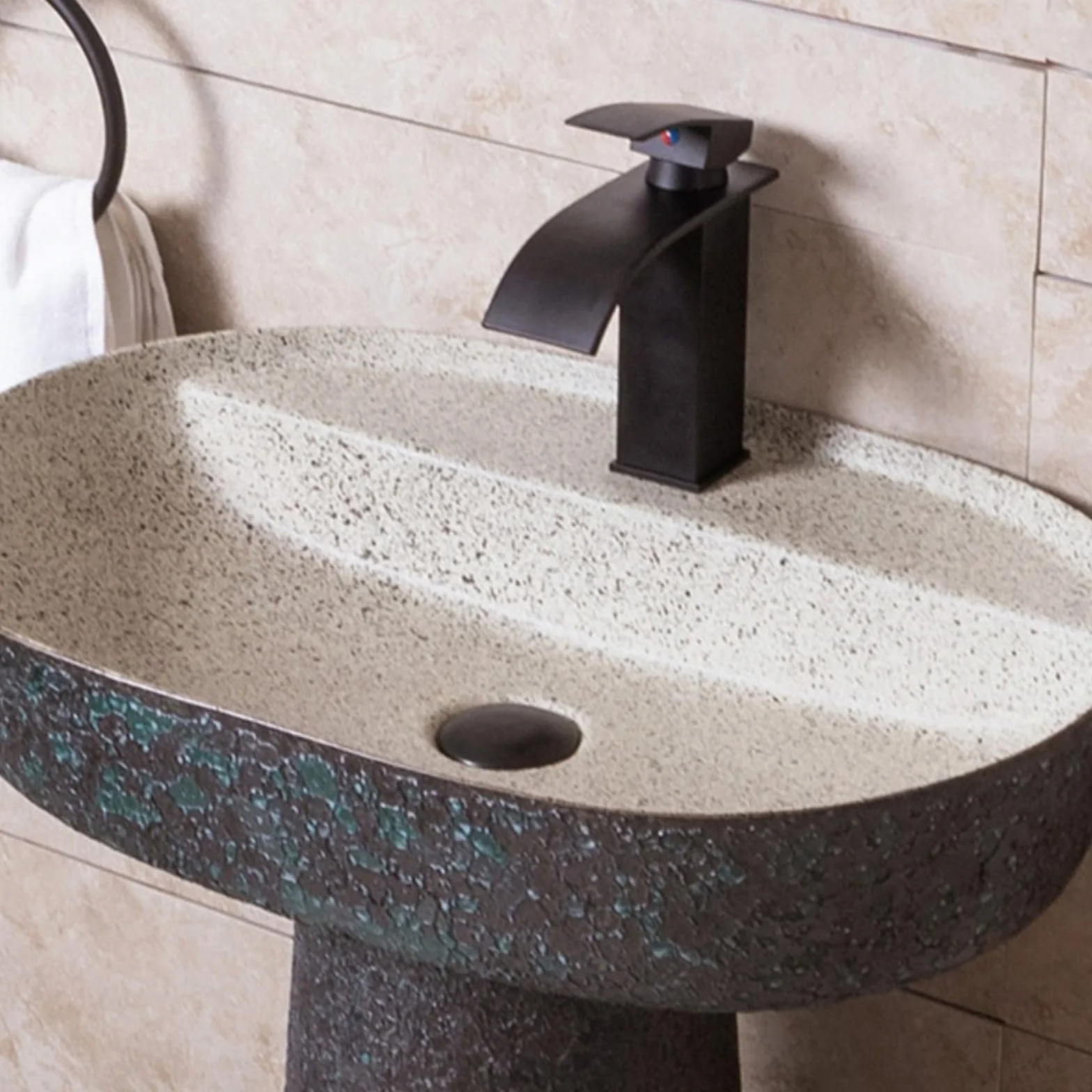 Cokół umywalka ceramiczna umywalka, 2-częściowa umywalka stojąca, styl przemysłowy matowa podstawa umywalka łazienkowa z pojedynczym otworem na baterię umywalka stojąca, 2