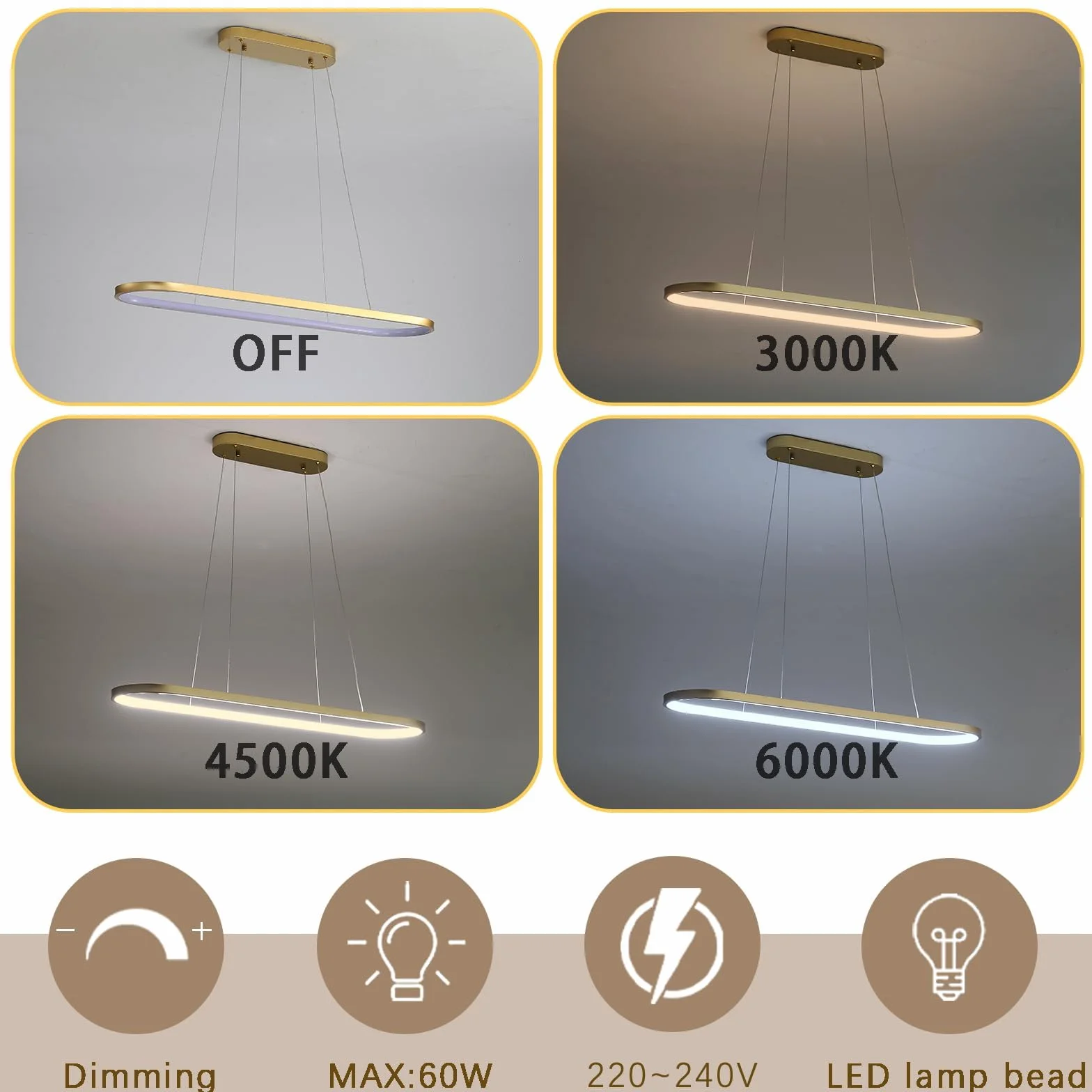 Owalna lampa wisząca LED z możliwością regulacji jasności, wisząca lampa z pierścieniem, lampa wisząca z możliwością regulacji wysokości, nowoczesna lampa stołowa z pilotem, regulowana