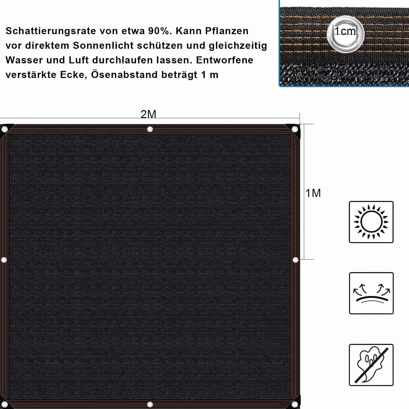 Siatka zacieniająca 2x3 m, współczynnik cieniowania 70-90%, odporna na UV, czarna