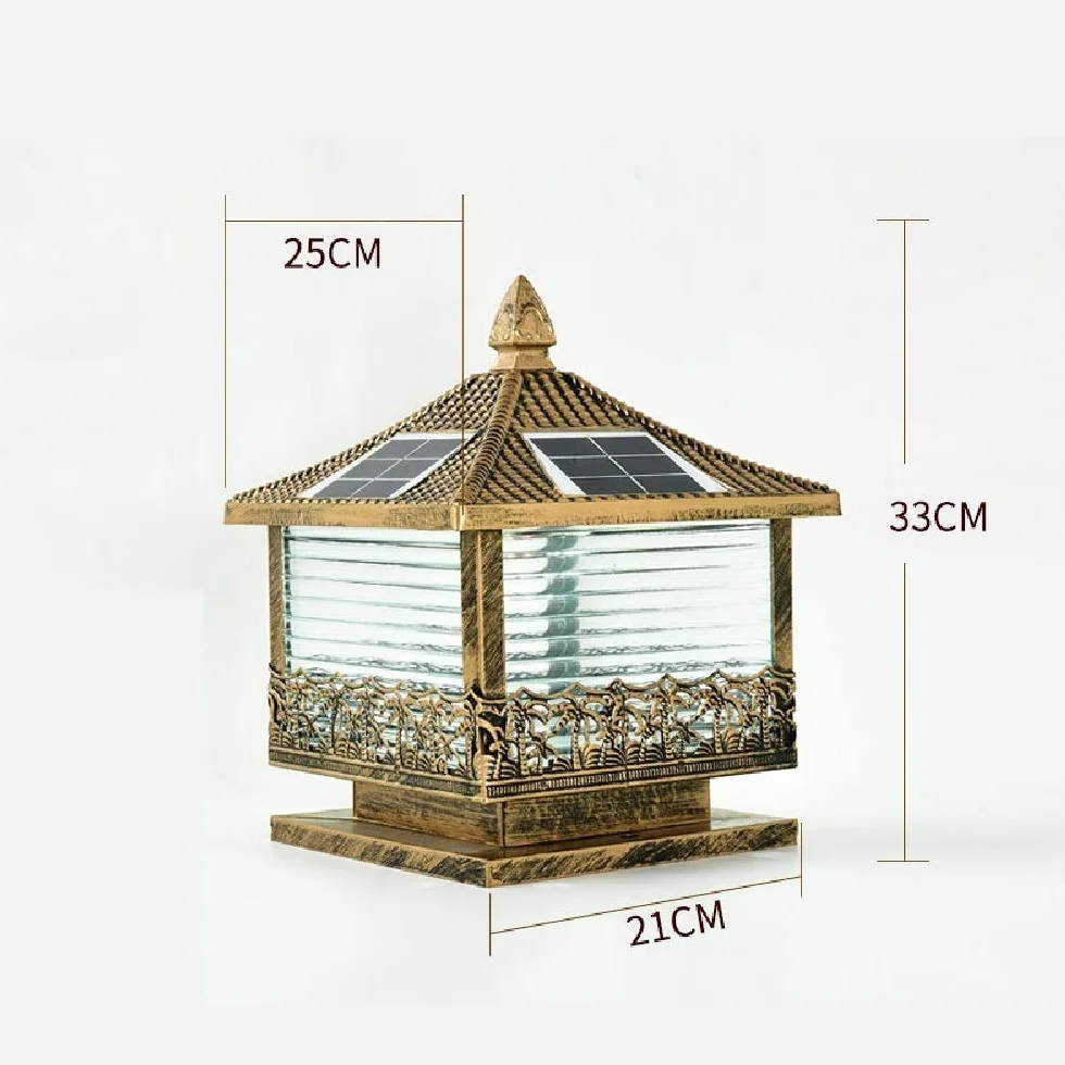 Lampy Ogrodowe, Zabytkowa Lampa Solarna Led Na Słupku, Wodoodporna, Mosiężna, Ip65, Szklana Lampa Na Słupku, Lampa Ogrodowa, Zewnętrzna Lampa Na Słupku, Latarnia Na Trawn(Jeden Kolor-Wysokość-33Cm)