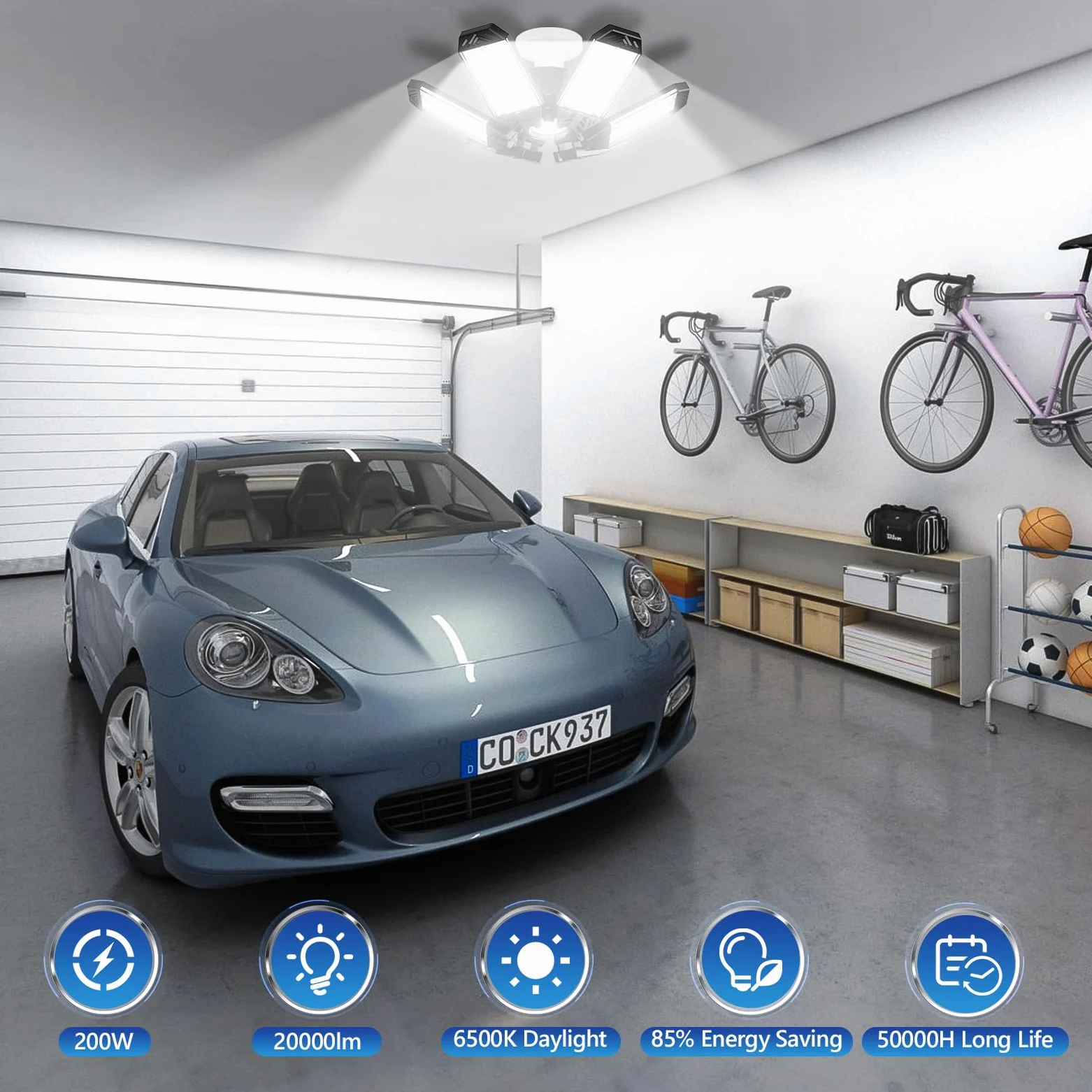Lampa garażowa LED 160 W, 20000 lm, bardzo jasna, z 6 panelami odkształcalnymi, 6500 K, E26, E27, do warsztatu, magazynu, zatoki maks
