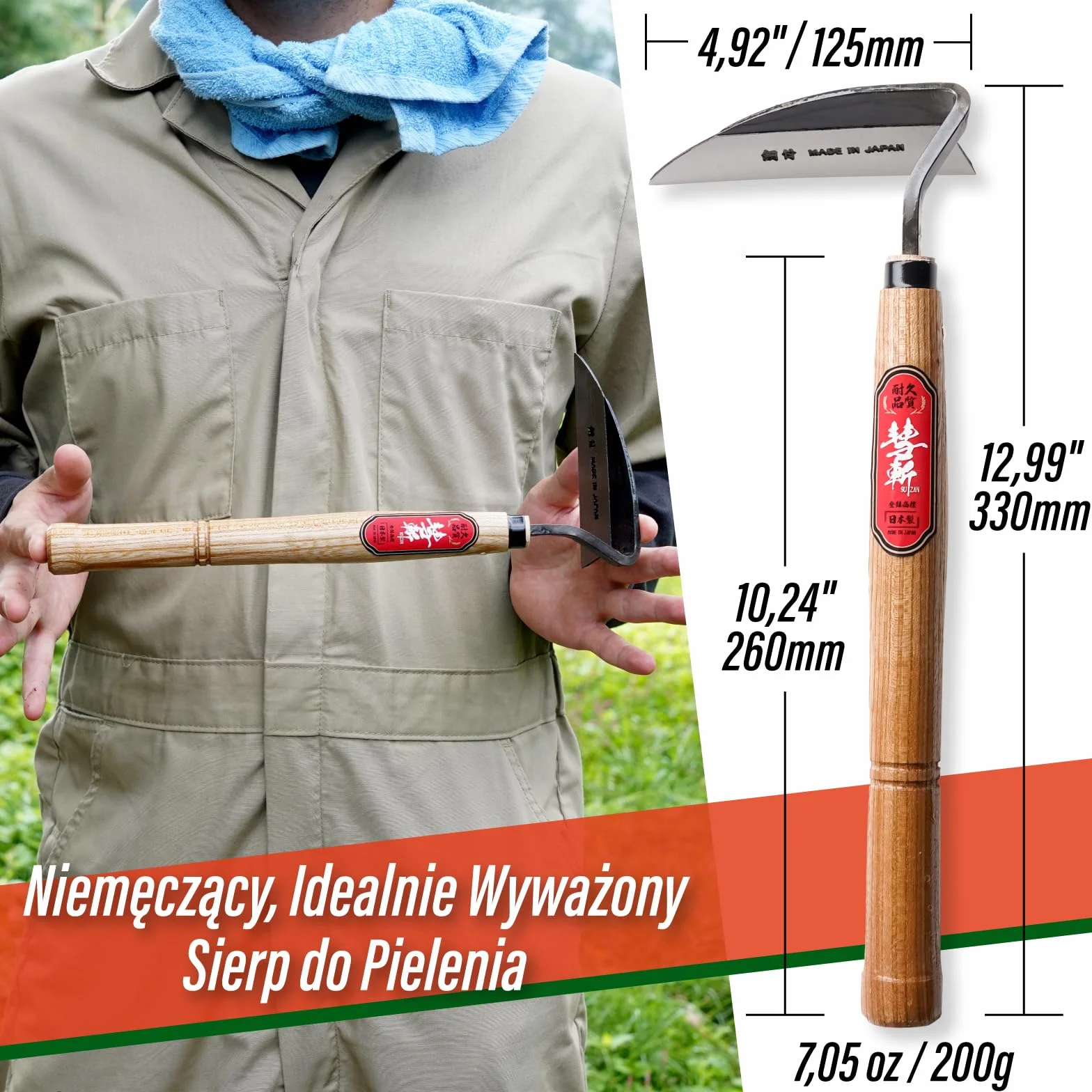 SUIZAN Sierp do pielenia Nejiri Kama 330 mm Profesjonalna japońska motyczka Wyrywacz chwastów Narzędzia ogrodnicze