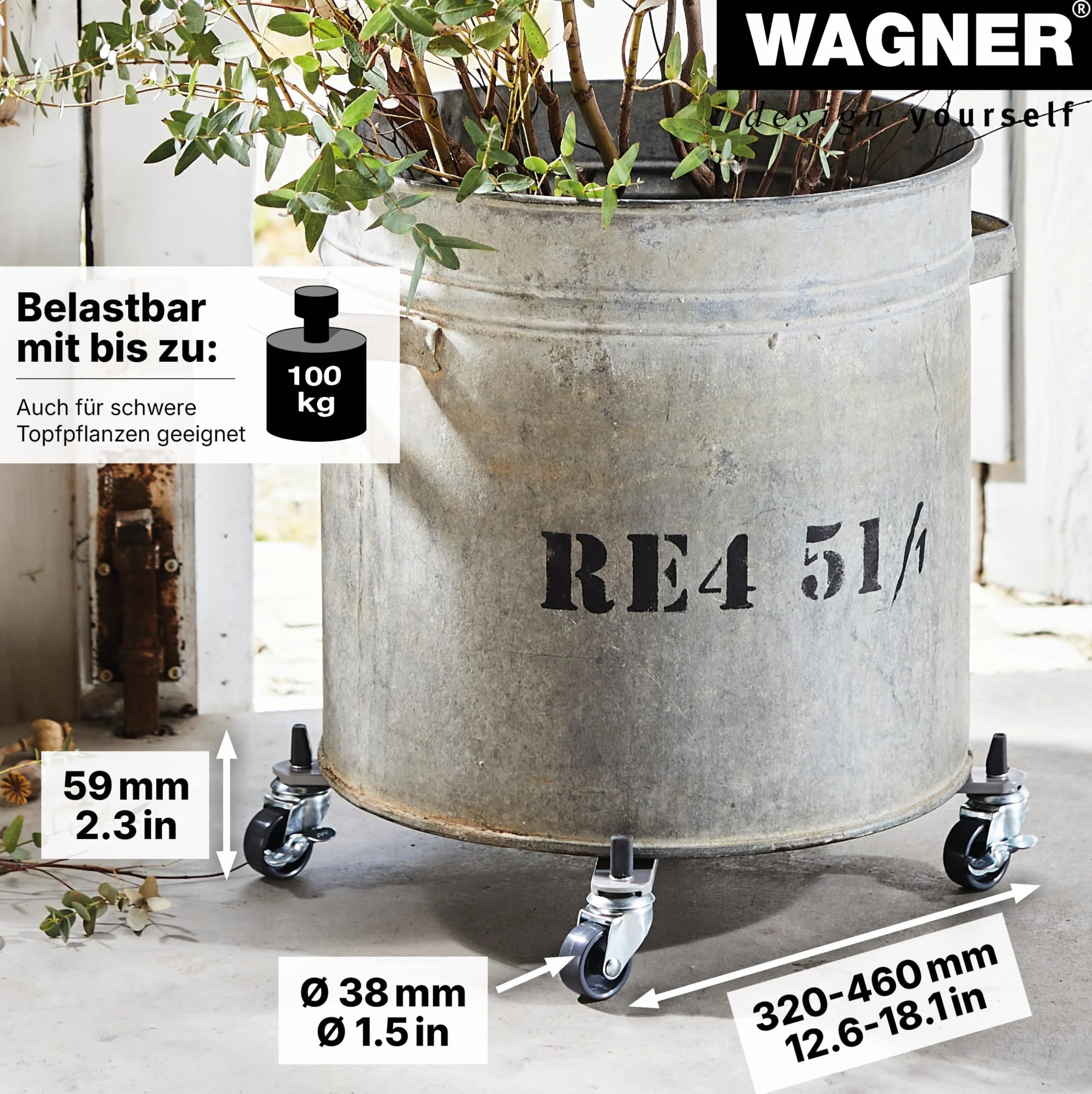 Wagner Podstawa na Kółkach Wysuwana Srebrny 32-47 cm