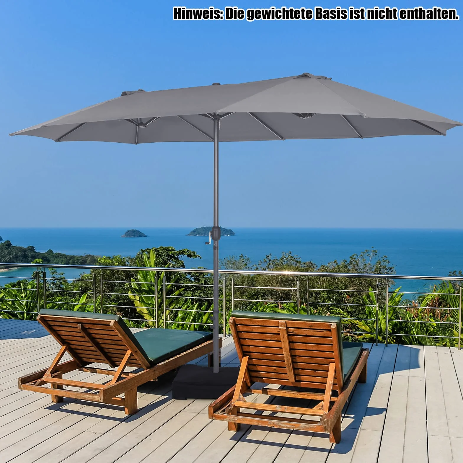 COSTWAY Podwójny parasol przeciwsłoneczny 470 x 280 cm duży rozmiar XXL ochrona UV parasol ogrodowy z korbą ręczną