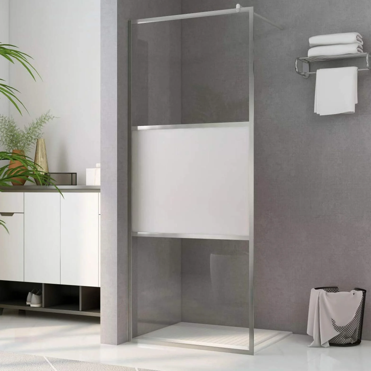 Ściana prysznicowa z półmatowym szkłem ESG 90 x 195 cm - nad wanną kabiną prysznicową w ramie drzwi hartowane bezpieczne przezroczyste szkło panel łazienka ekrany łazienkowe
