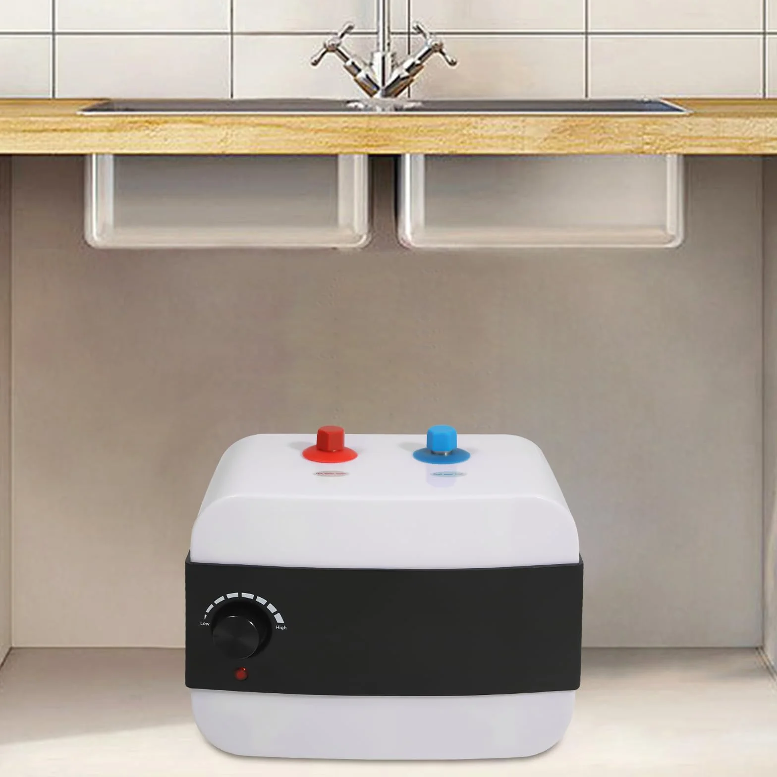 MINRS Elektroniczny podgrzewacz wody 6 l, mini podgrzewacz przepływowy 1500 W, 220 V, prysznic z regulacją temperatury 30-65°C, różne zabezpieczenia do kuchni, domu, łazienki