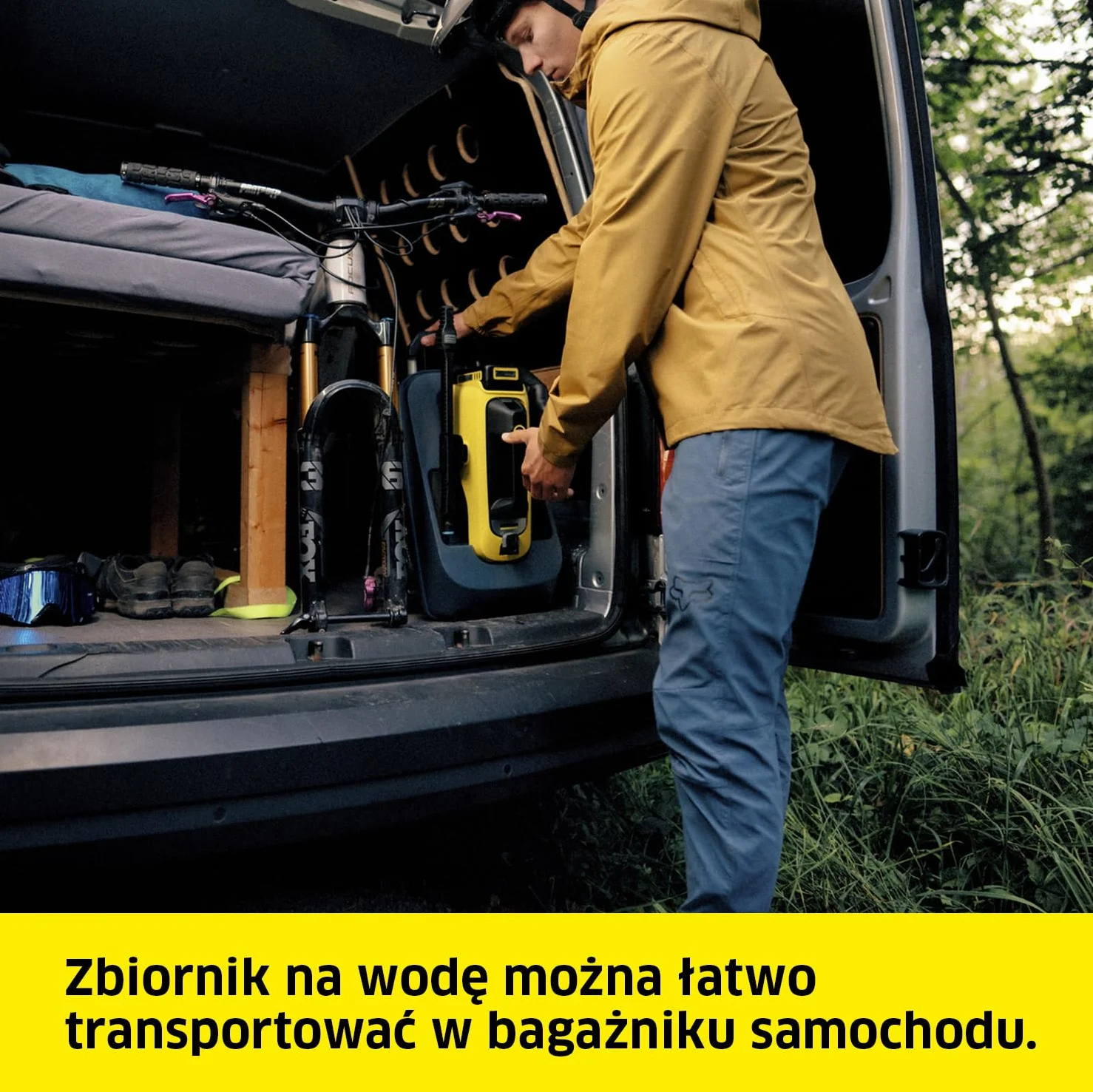 Kärcher zbiornik na wodę WT 12 l, duże koła i aluminiowy teleskopowy uchwyt, szczelna konstrukcja, oryginalny dodatek do myjki terenowej Kärcher OC 6-18