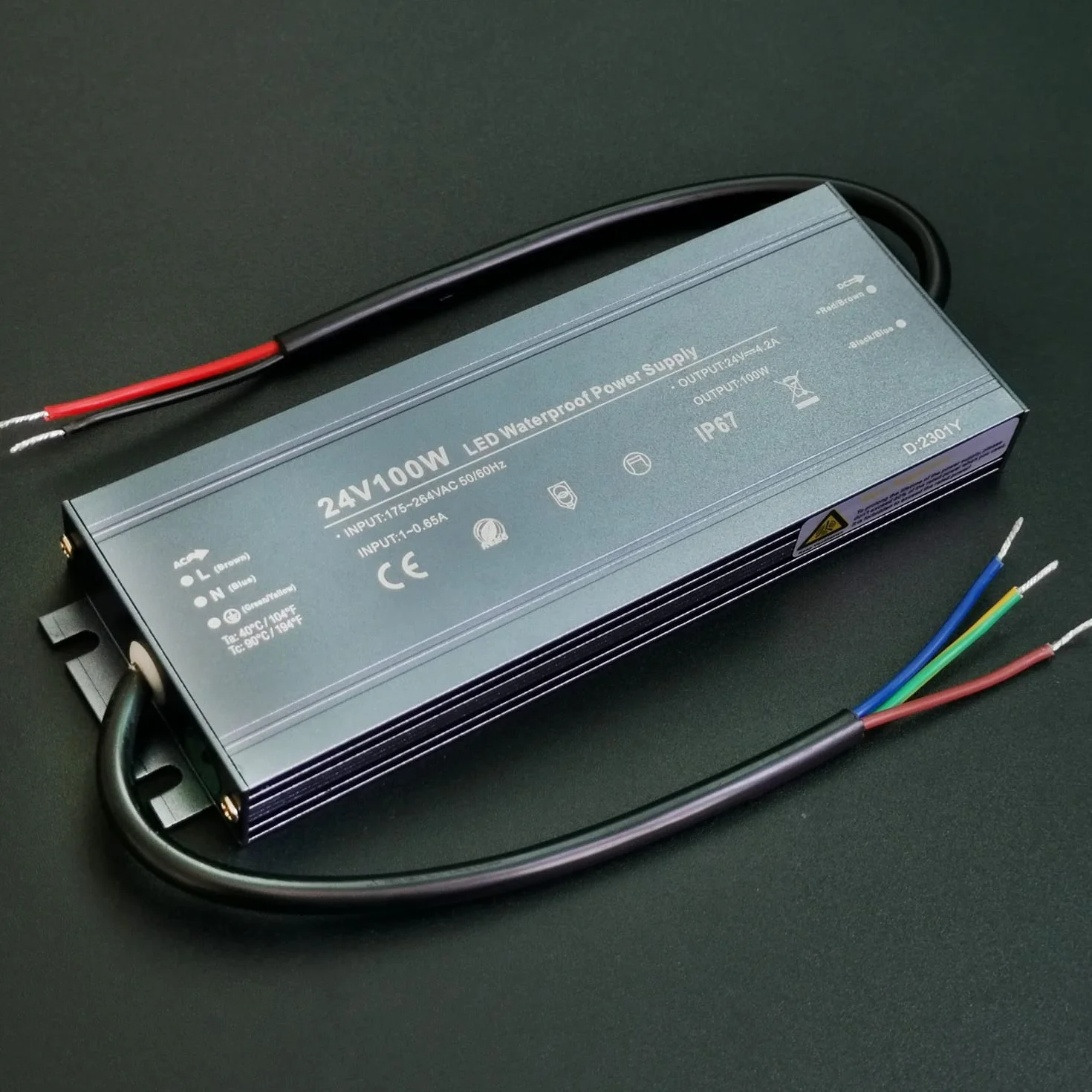Zasilacz LED 24V 100W, Transformator Wodoodporny IP67 230V na 24V do taśm LED, Lampki, Kamery monitoringu na zewnątrz, 24VDC 0-4,2A
