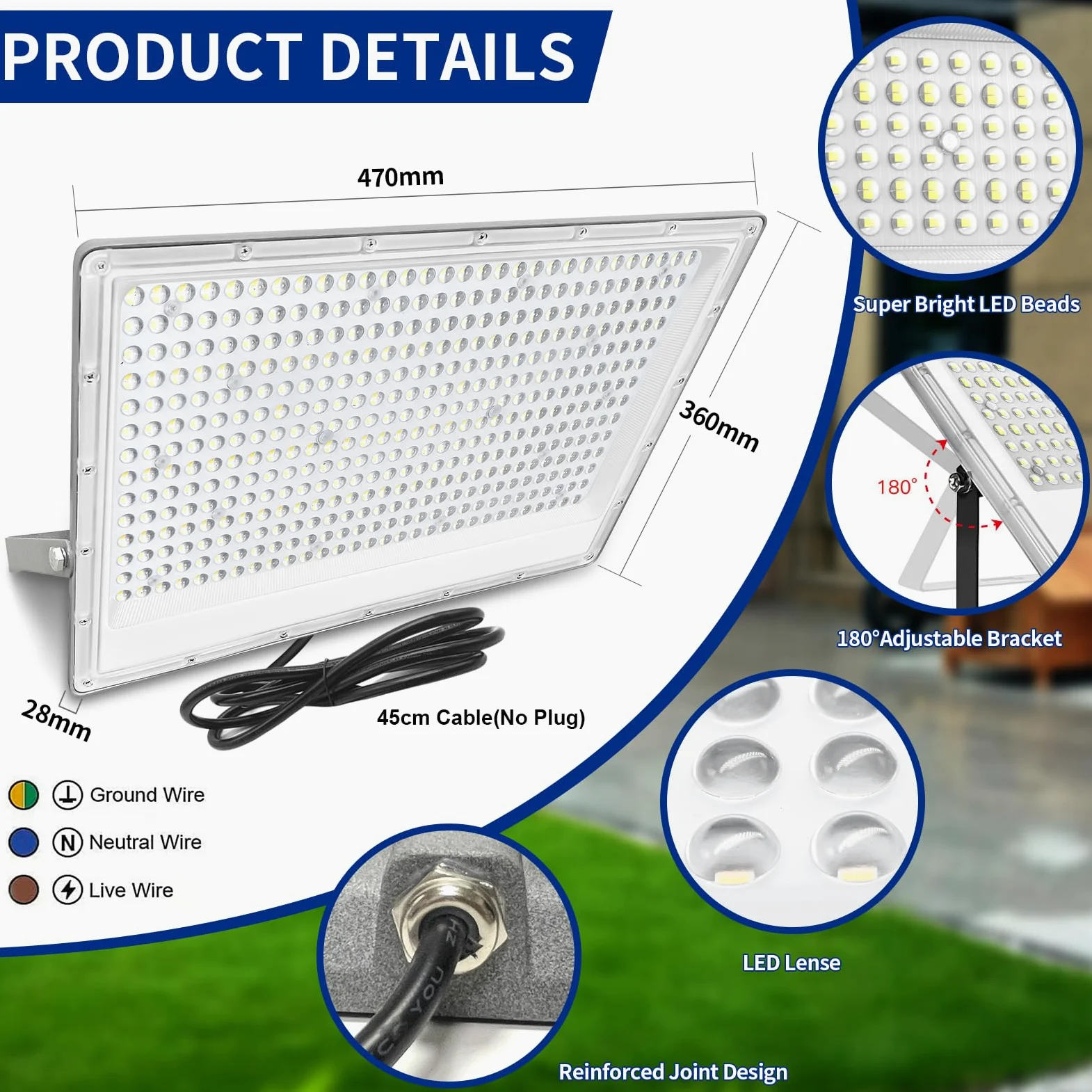 Zewnętrzny Reflektor LED 400W,Fosingut 40000LM LED Floodlights, IP65 Wodoodporny Zimna biel Zewnętrznydioda LED, Super Jasny 6500K 540 LED Oświetlenie Robocze Lampa ścienna do Garażu,Ogrodu,Patio