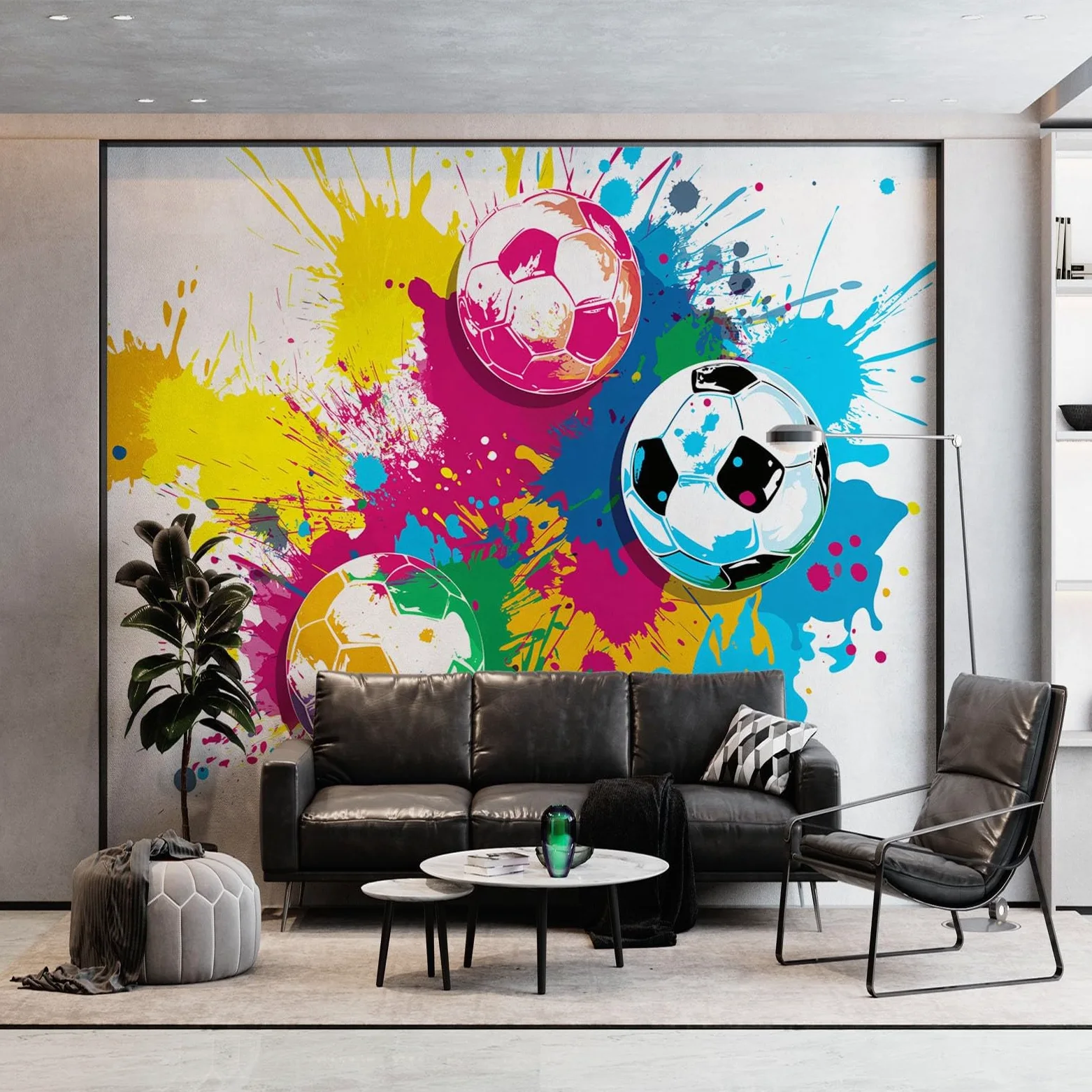 Nowoczesna fototapeta 3D farba piłka nożna sport obraz wydruk fototapeta, jasna włóknina mural dekoracja plakat do salonu i sypialni dziecięcej 350 x 256 cm (szer. x wys.)