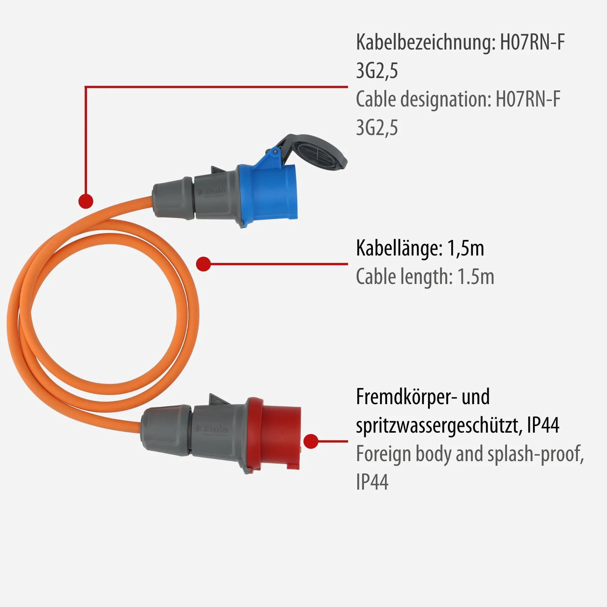 Brennenstuhl Camping Adapter Cable/CEE Adapter with 400V/16A CEE plug and 230V/16A CEE socket (1.5m cable in orange, H07RN-F 3G2.5, permanent outdoor use IP44, Made in Germany)