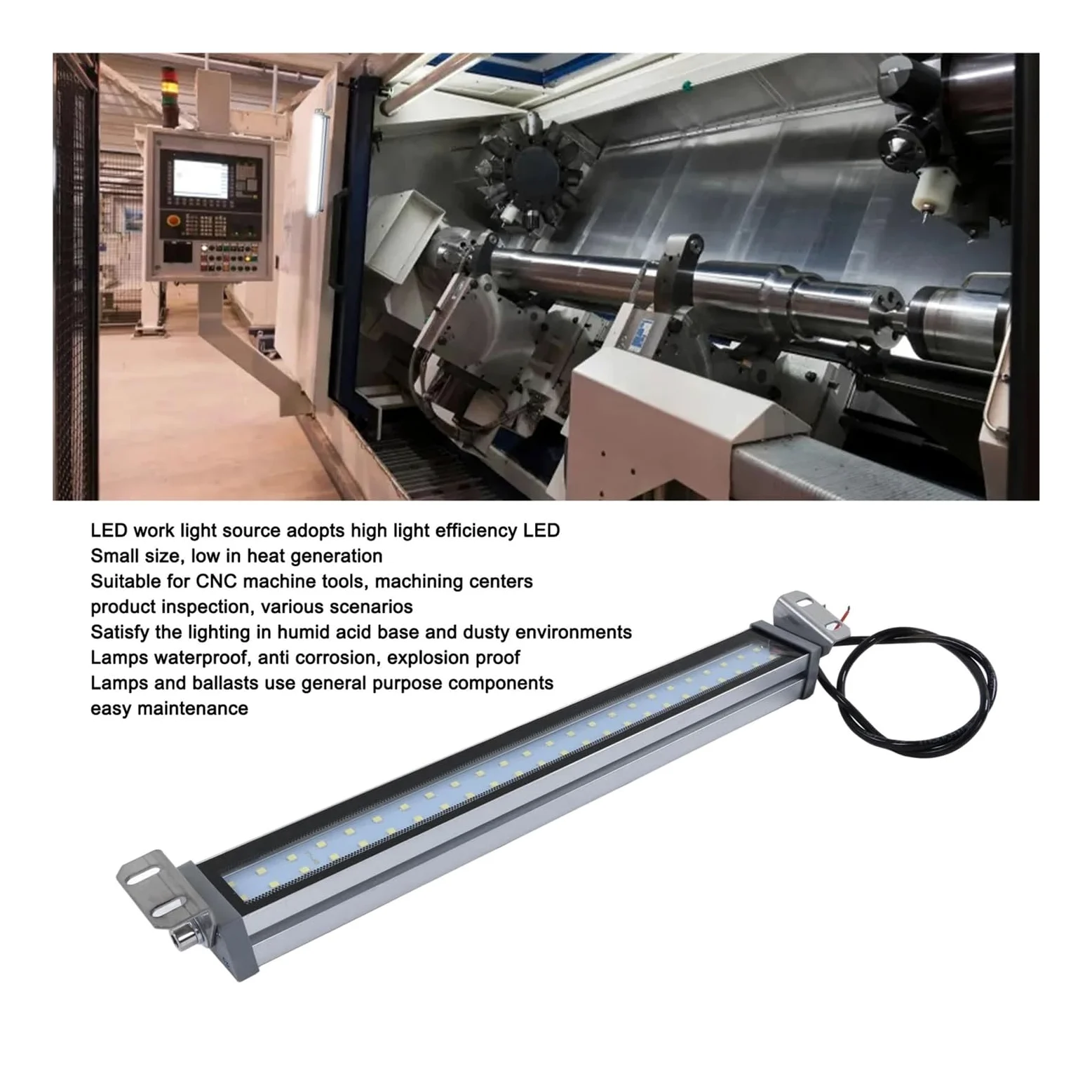 Lampa warsztatowa LED od 5 W do 40, wodoodporna rura maszynowa CNC 220 V/24 V Oświetlenie przemysłowe pił taśmowych, tokarek Wysoka jasność(30w L950,24-36V)