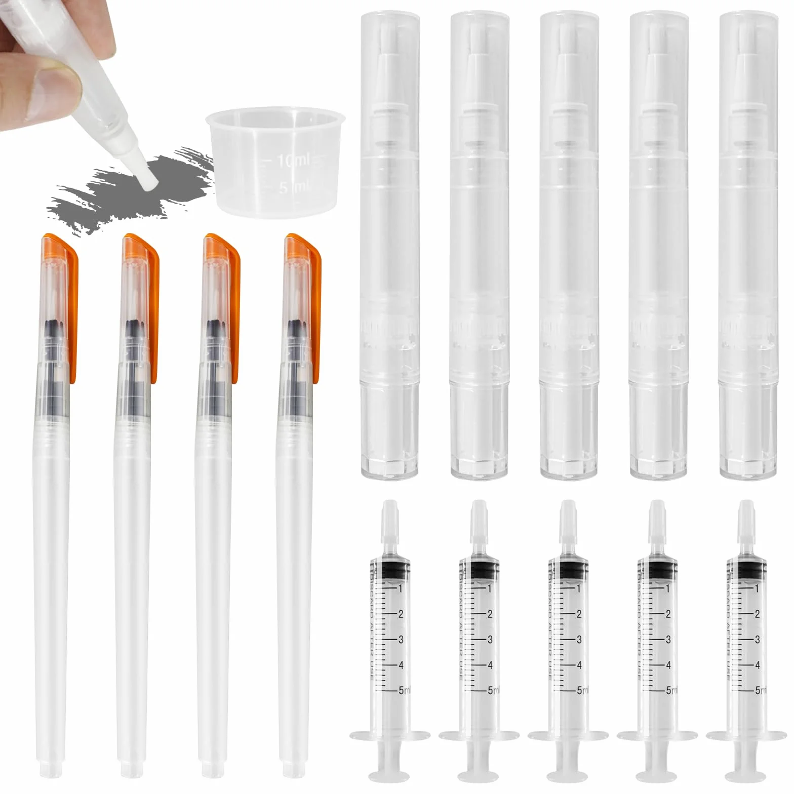 VINEST 9 x 5/10 ml aplikator pióra, możliwość ponownego napełnienia farby do ścian, mebli, pióra do malowania z pędzlami do drapania, z strzykawką do wygodnego wstrzyknięcia farby