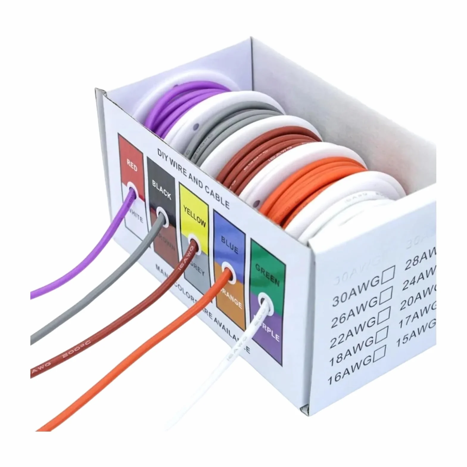 Zestaw kabli silikonowych 5 kolorów ultra miękki 30/28/26/24/22/20/18/17/16AWG skręcone (Suit2; 50m; 20 AWG)