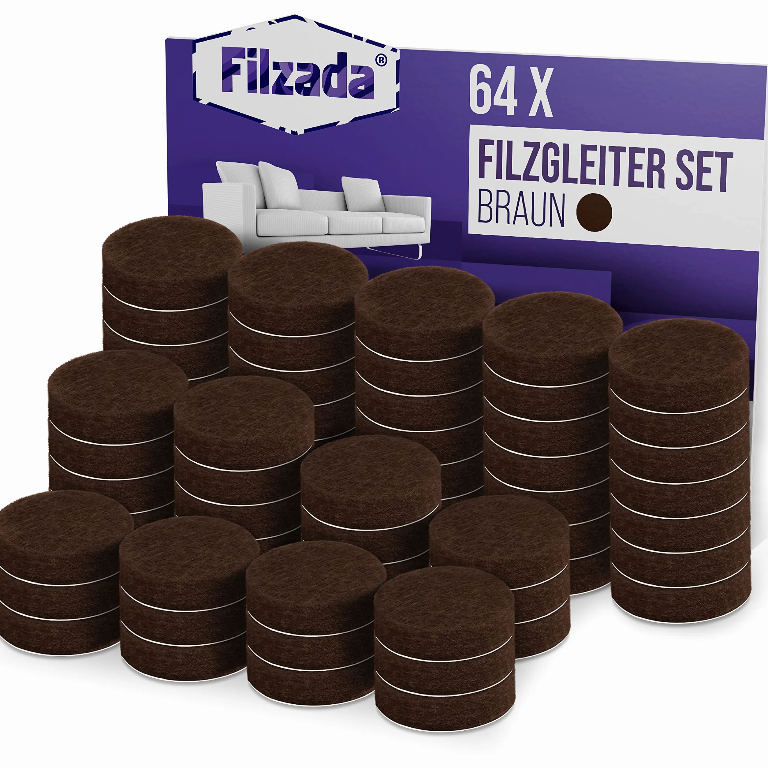 Filzada® 64x filcowe podkładki samoprzylepne - Ø 20 mm (okrągłe) - Brąz - Profesjonalne filcowe podkładki meblowe o idealnej sile klejenia