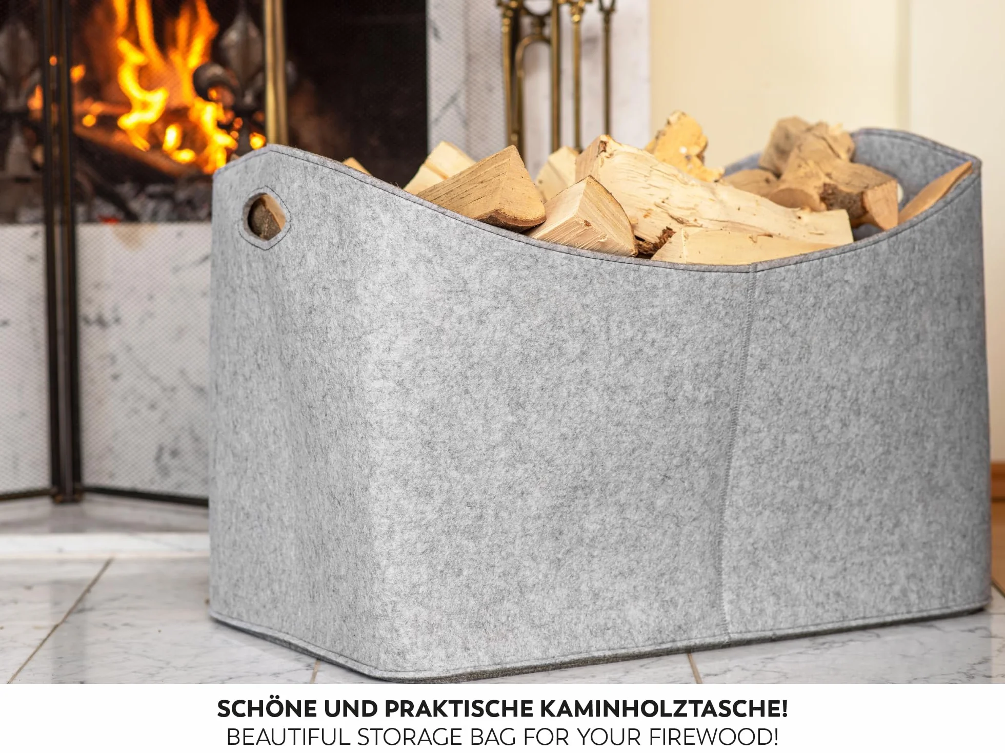 Rubberneck Filcowa torba na kłody XXL - do przechowywania drewna opałowego, dzienniki - 63 x 40 x 42 cm (szara)