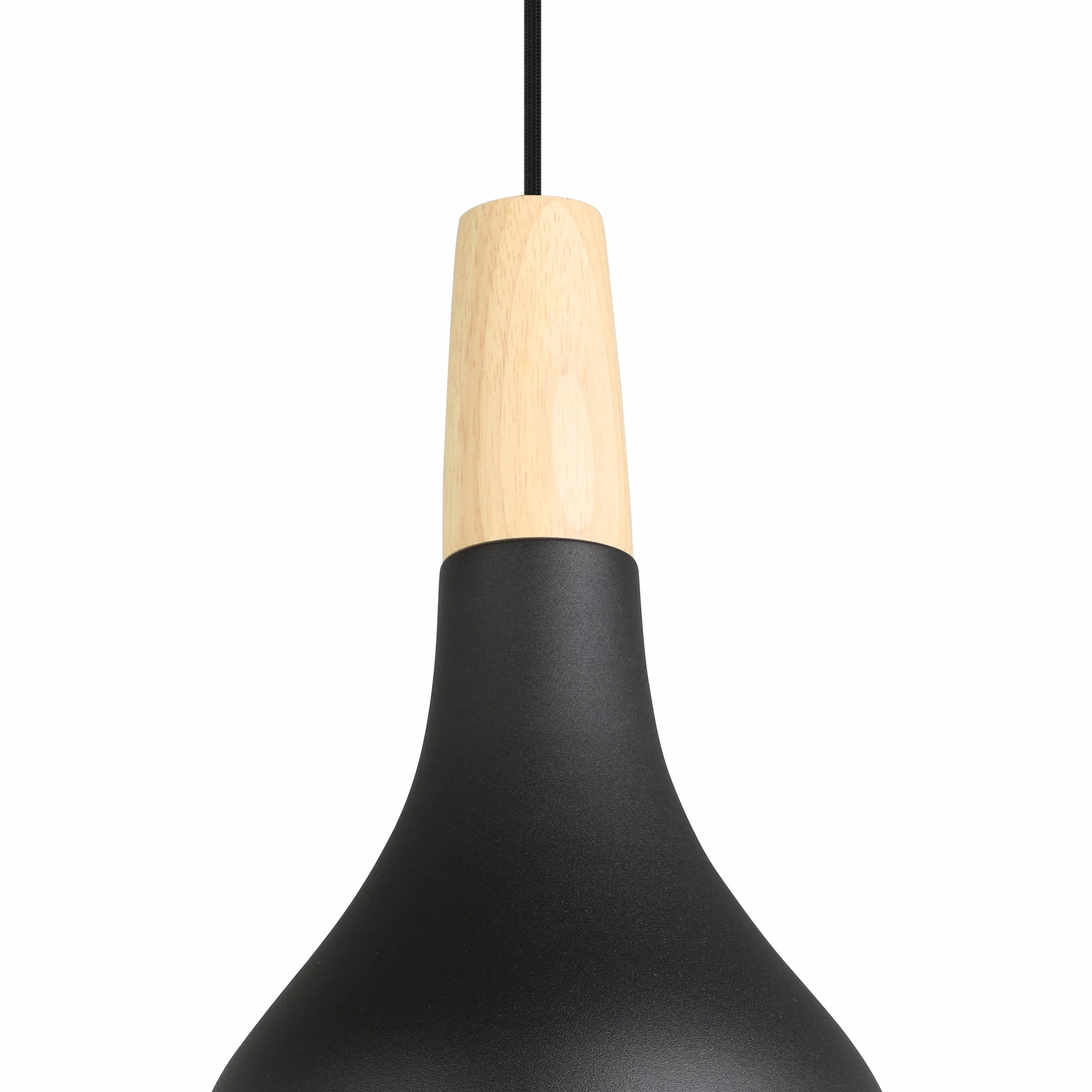 EGLO lampa wisząca Sabinar, lampka do salonu i jadalni | światło z metalu w kolorze czarnym i drewna w kolorze naturalnym, FSC100HB, oświetlenie wiszące, oprawka E27, Ø 18 cm