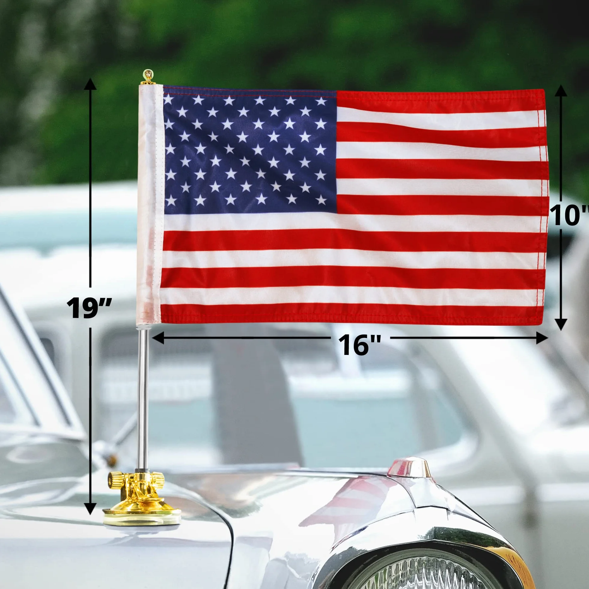 Flaga samochodowa i maszt Anley USA z mocowaniem na przyssawkę - maszt flagowy w stylu przyssawki zewnętrznej do samochodu, ciężarówki, łodzi i pojazdu z flagą amerykańską (zestaw 2 sztuk)