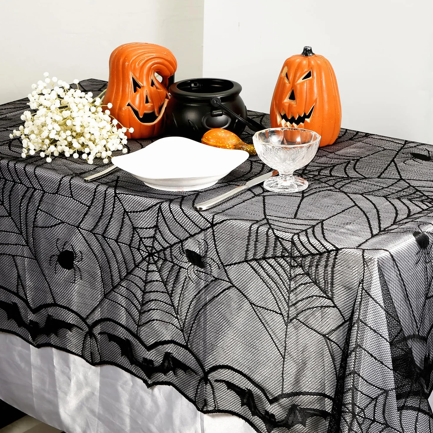 KINBOM Obrus Halloween 122 x 244 cm Prostokątny pająk Pajęczyna Tkanina