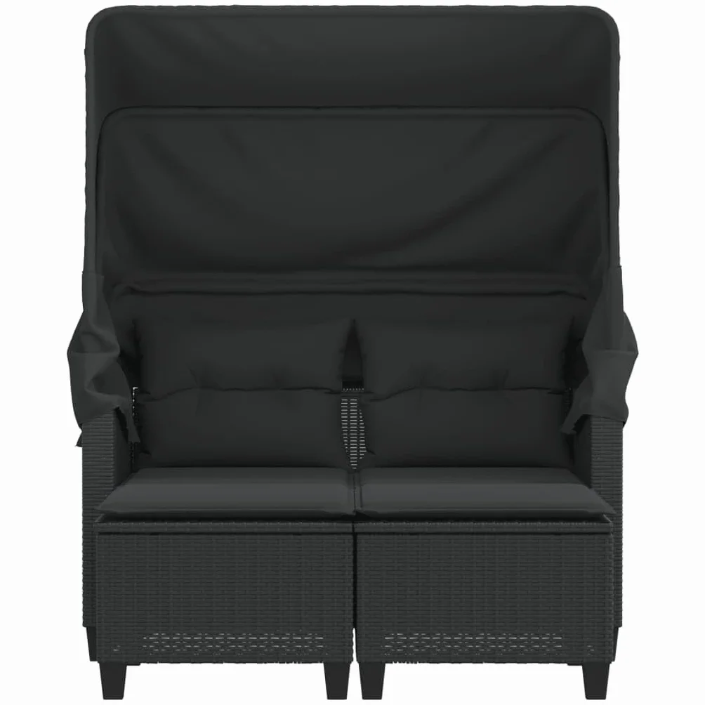 vidaXL 2-os. sofa ogrodowa z daszkiem i podnóżkami, czarna, rattan PE