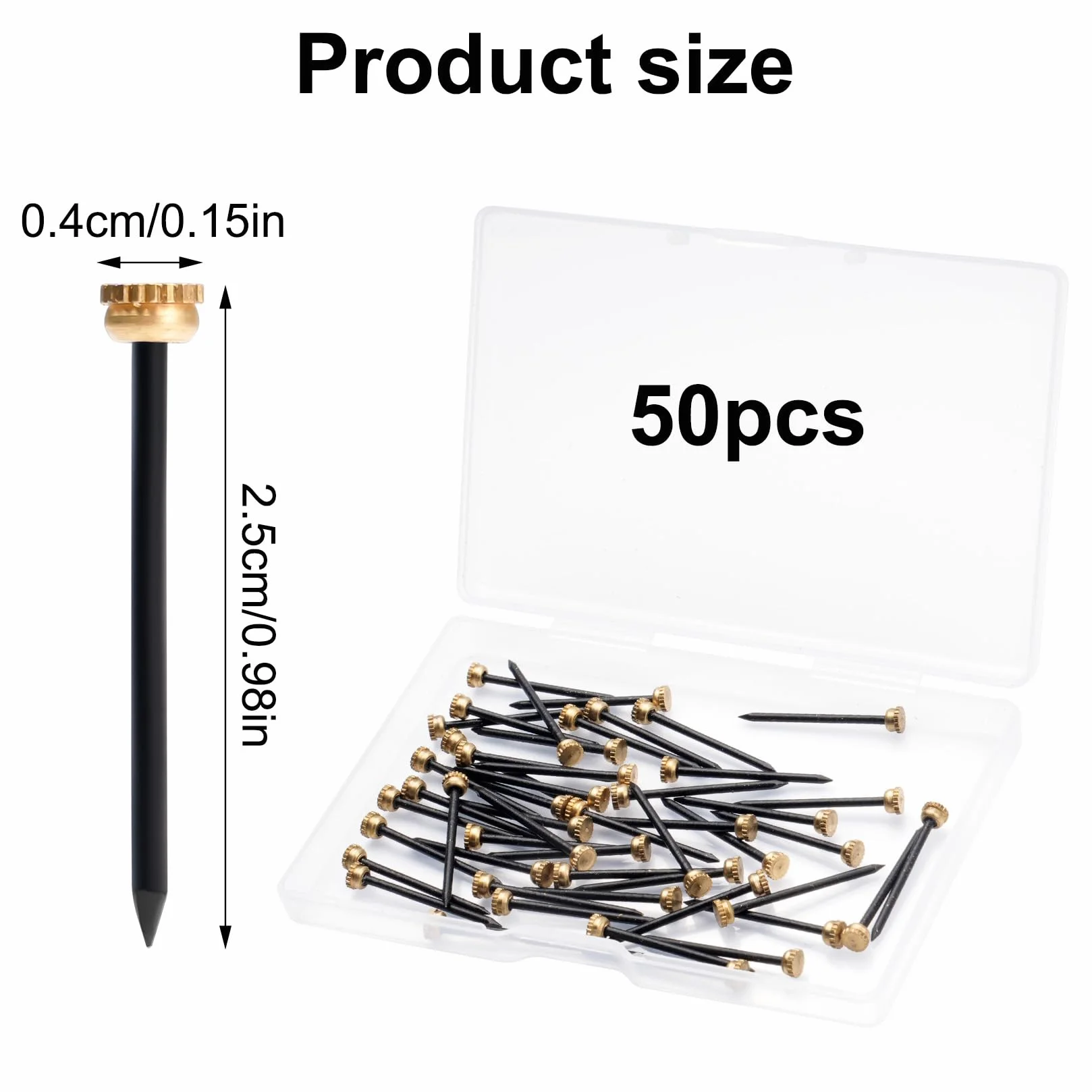 Zestaw 50 sztuk gwoździ do obrazów, stalowe gwoździe 25mm do gwoździ obrazowych do ścian betonowych, Nails Set, gwoździe miedziane ze złotą główką, zestaw gwoździ ściennych gwoździ hakowych do betonu