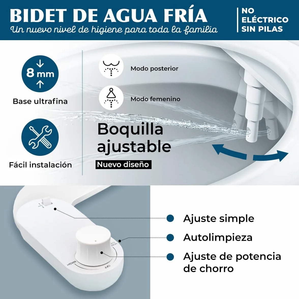 Bidet do toalety toaletowej, nowy design, zimna woda, nieelektryczna (biała)