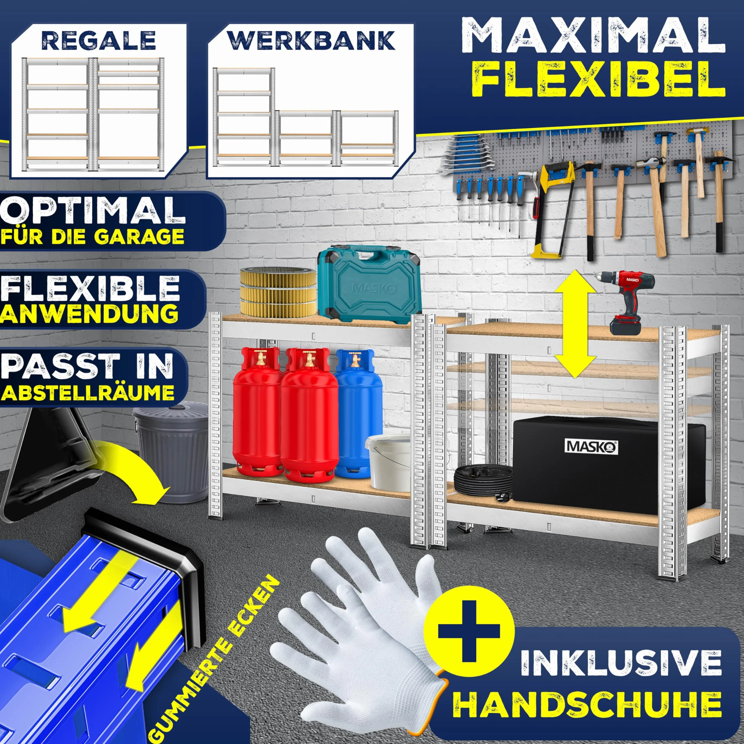 MASKO® Zestaw 2 regałów magazynowych do dużych obciążeń, regały piwniczne, nośność do 875 kg, 5 regulowanych półek, płyty MDF Regały metalowe, regały bez śrub, regały warsztatowe, piwnica, garaż