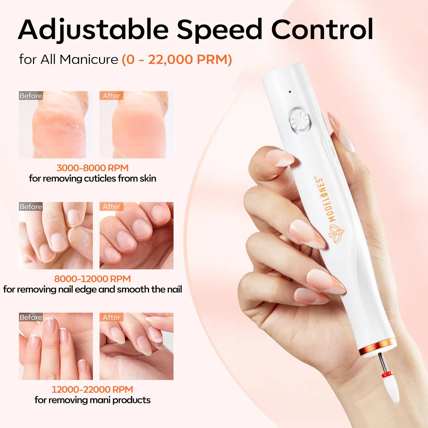 modelones Bezprzewodowa frezarka do paznokci, 13 w 1, do paznokci żelowych 25 000 obr./min, zestaw do manicure i pedicure, światło LED, pilnik do paznokci żelowych, akrylowych, do kształtowania