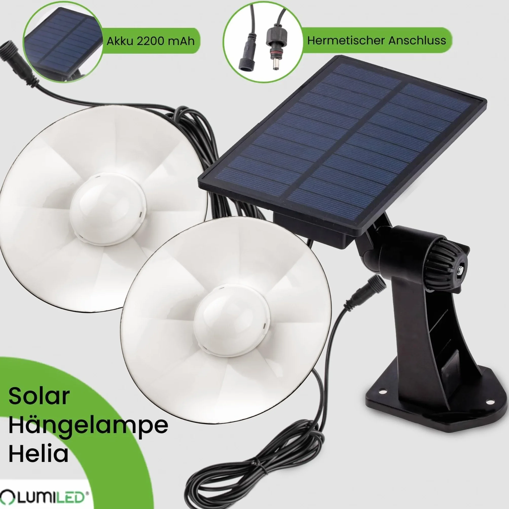 Lumiled 2x lampa wisząca solarna, lampa wisząca na zewnątrz IP44 2400mAh żyrandol do ogrodu taras balkon altana neutralna biel 4000K