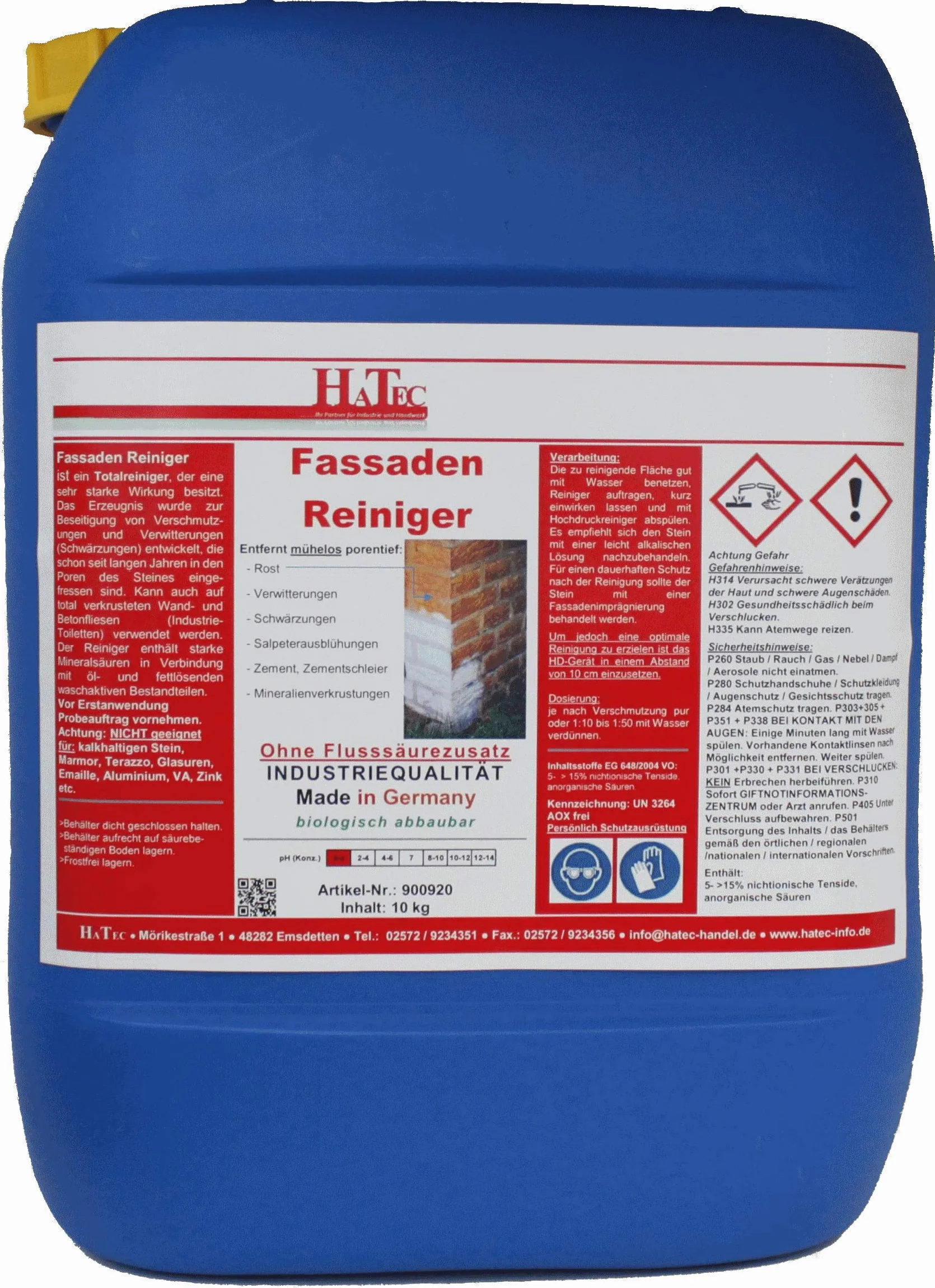 Środek do czyszczenia elewacji, 10 kg, bez trudu usuwa zanieczyszczenia z wody gruntowej zawierającej żelazo jako, środek do czyszczenia klinkieru, rolet, środek do czyszczenia kamieni, betonu