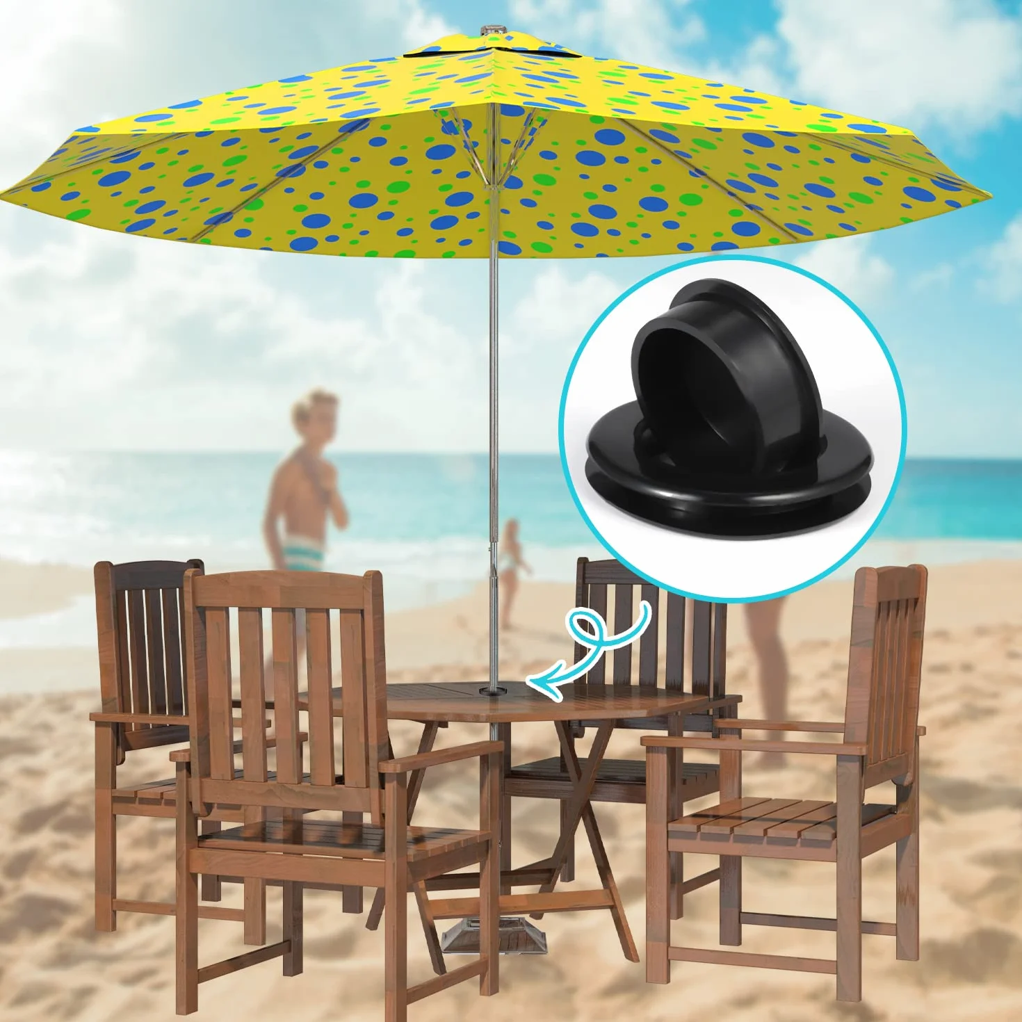 KINBOM Silikonowa Zatyczka do Otworu na Parasol 4,2cm Nasadka na Stół Patiowy Czarny