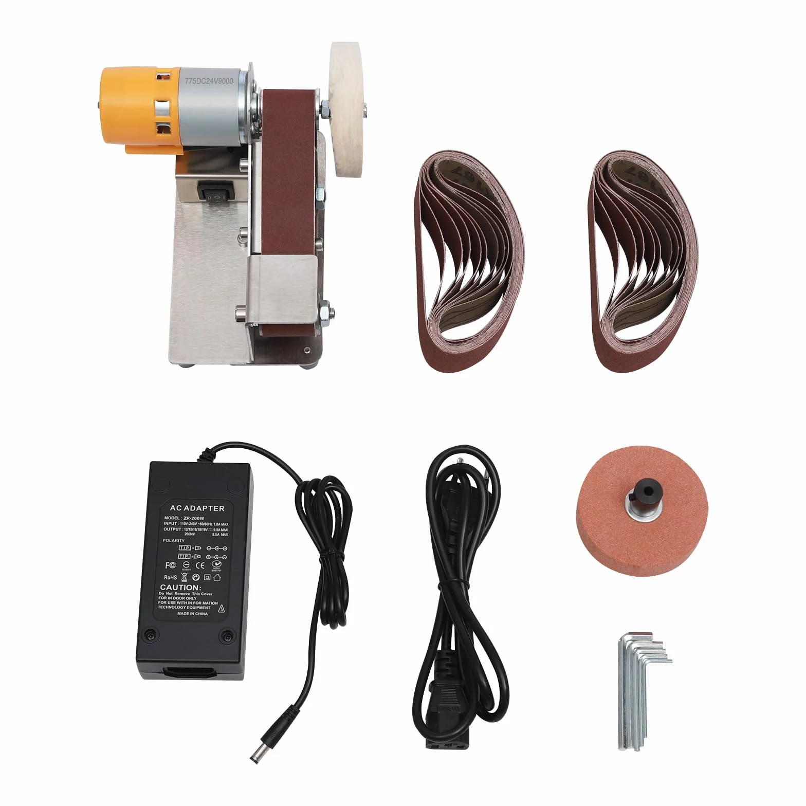 OUKANING Mini szlifierka taśmowa i szlifierka stołowa, 150 W, Mini Band Sander z 7 prędkościami (do 9000 obr./min), 20 x taśmy szlifierskie 30 x 330 mm, nóż szlifierka taśmowa do obróbki drewna/metalu