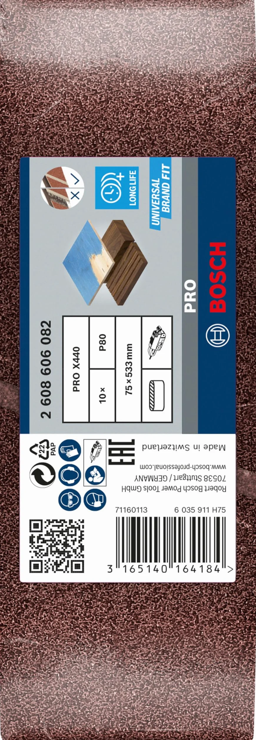 Bosch 10x Pas ścierny PRO Paint on Wood and Hardwood X440 do szlifierek (do Farba na drewnie, Twarde drewno, 75 x 533 mm, Ziarnistość 80, Professional Akcesoria szlifierka taśmowa)