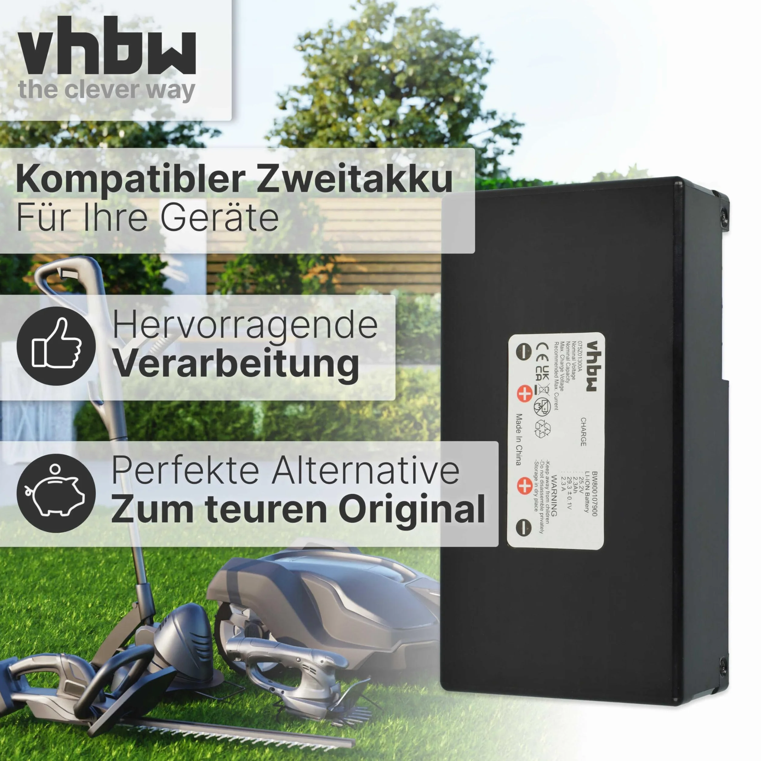 vhbw akumulator kompatybilny z Agro R800Li & Ambrogio Alex, L30, L30 Elite, L50, L75, L85 Deluxe Edition - zamiennik dla Zucchetti 075Z01300A (Li-Ion, 2300 mAh)