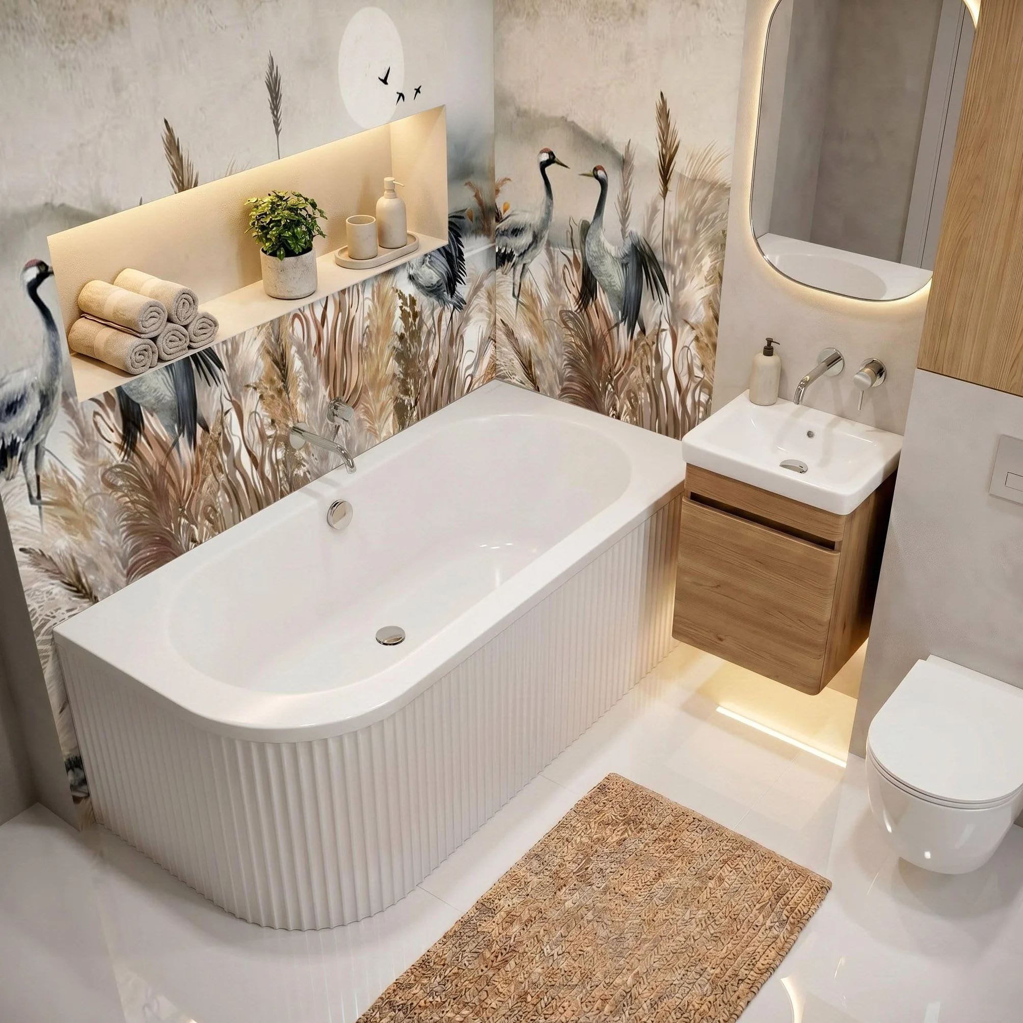 Rea - Wanna Akrylowa Narożna Orion Stripe Prawa 150cm - 160 x 75 x 56 cm