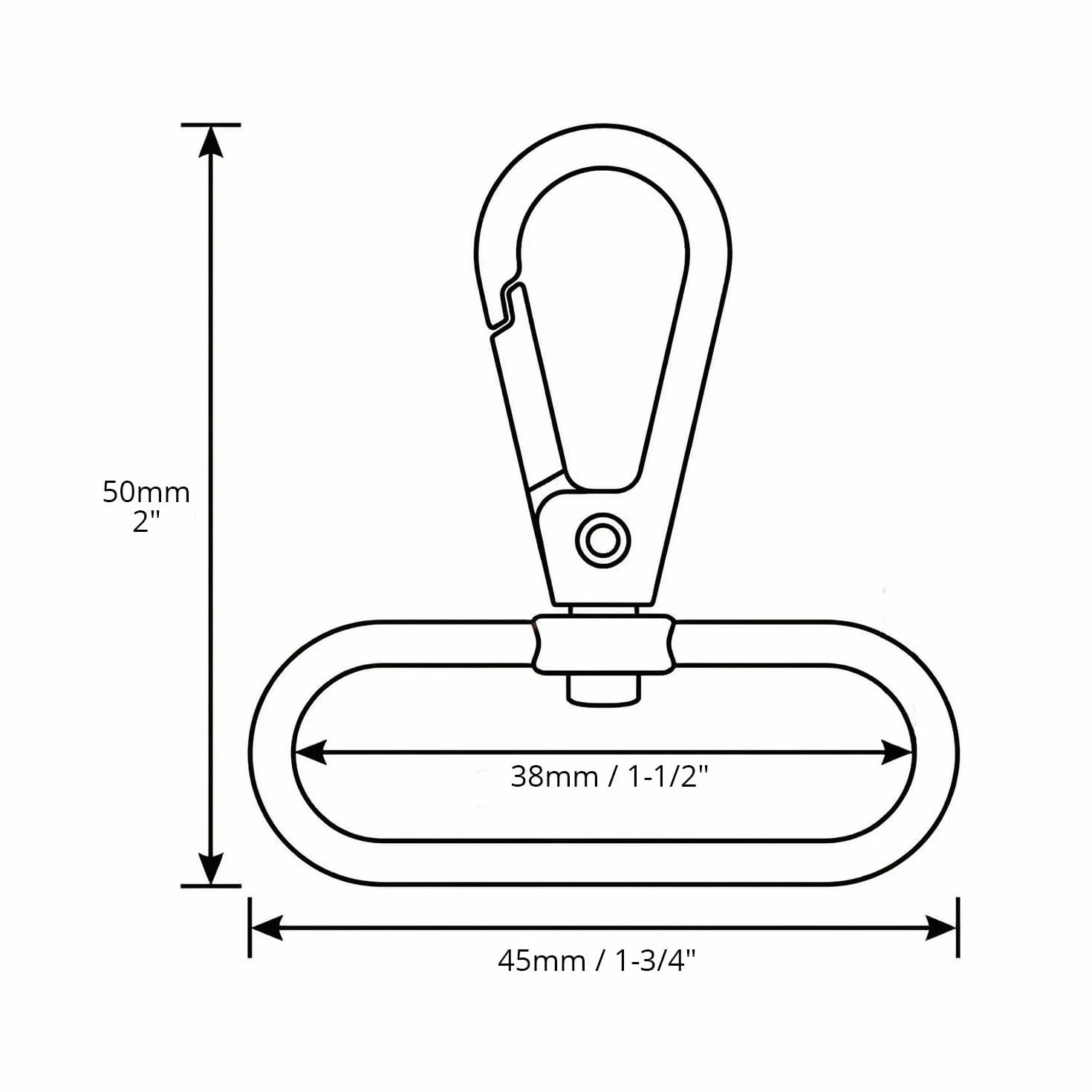 QWORK® 20 sztuk 38 mm obrotowe karabińczyki, srebrne breloki z pierścieniami D, do smyczy do torebek, rękodzieła