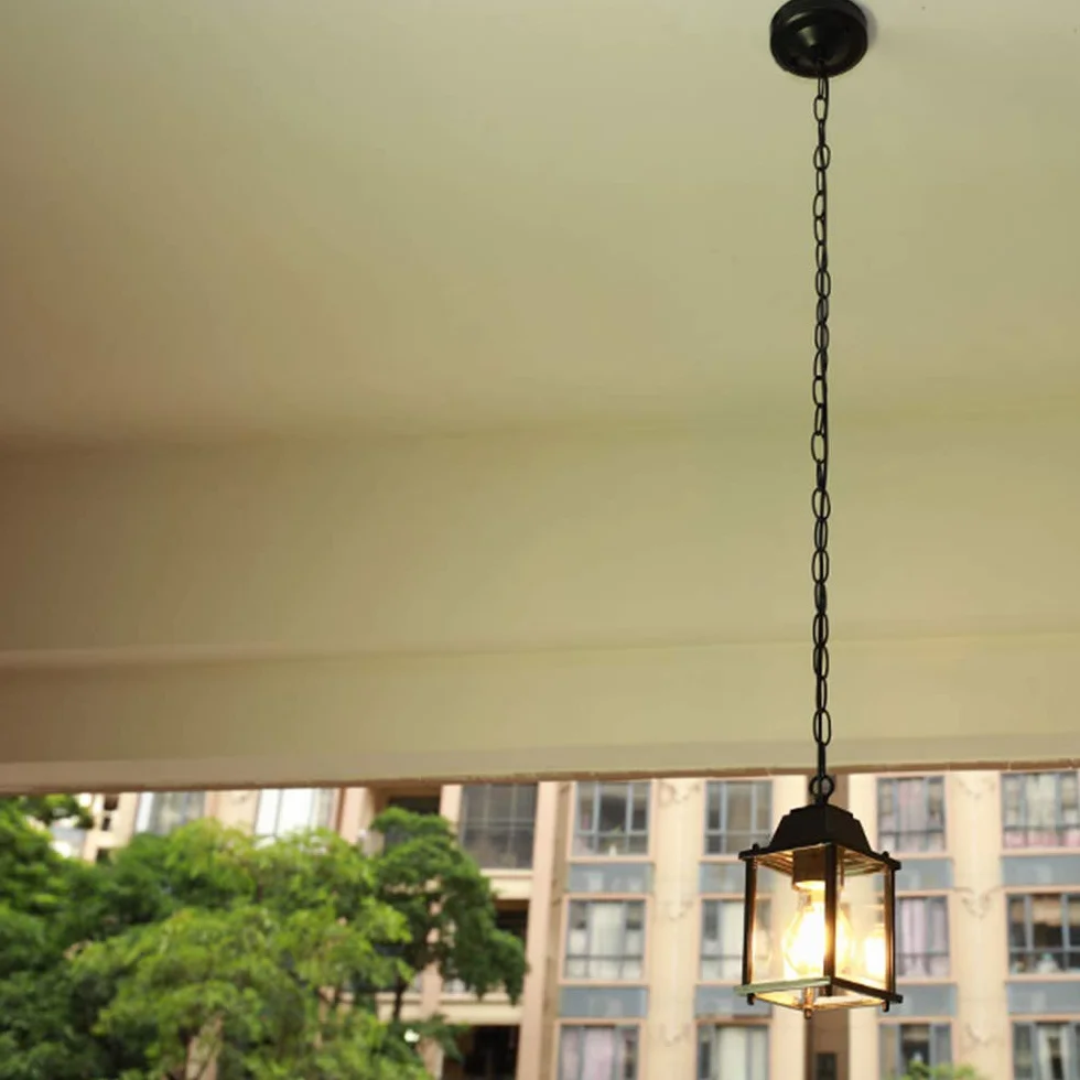 Mengjay Lampa wisząca w stylu retro, czarna, do użytku na zewnątrz, wodoszczelna, E27, z regulacją wysokości, aluminium, do jadalni, na balkon, dekoracyjny pawilon zewnętrzny