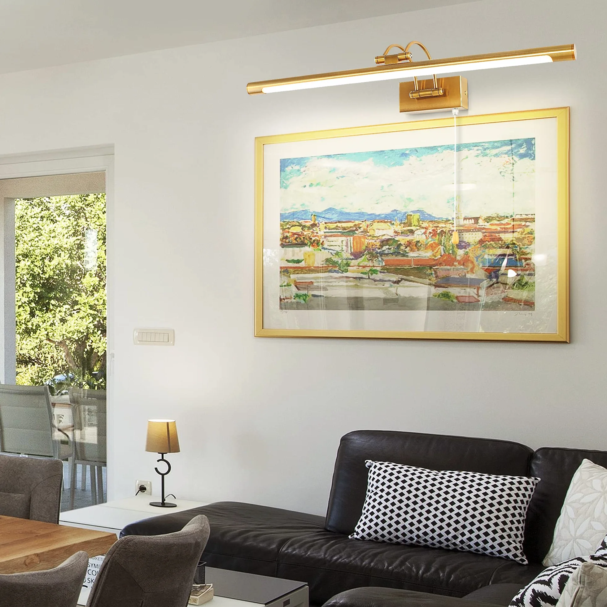 Lampa LED nad lustro łazienkowe, 90cm lampa łazienkowa nad lustro, lampa LED z obrotową głowicą lampy i włącznikiem pociąganym, 16W lampa ścienna Arc Arm IP44