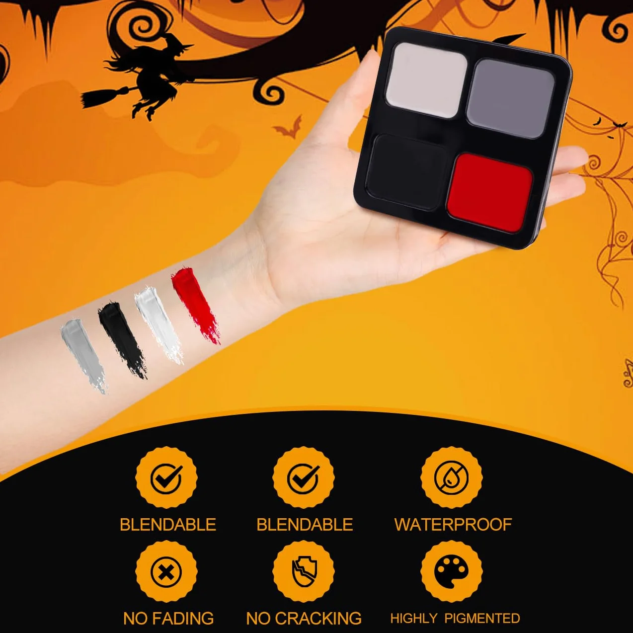 Makijaż na Halloween, biały czarny czerwony szary makijaż do twarzy, do malowania ciała, trwała farba do twarzy, malowanie ciała na Halloween, imprezę, wakacje, codzienny makijaż artystyczny