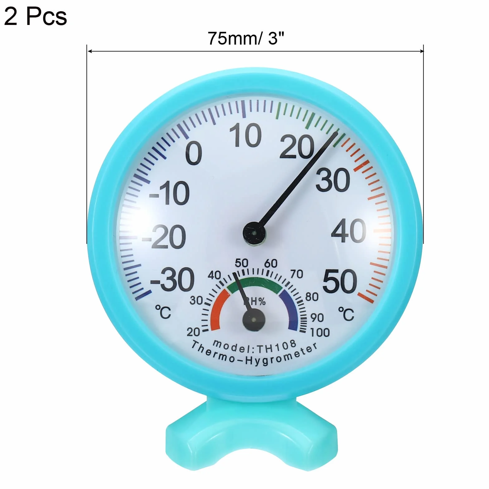 PATIKIL Termometr wewnętrzny 75 mm, higrometr, 2-pak mini miernik temperatury wilgotności z podstawą do pokoju na patio dekoracja ścienna, niebieski