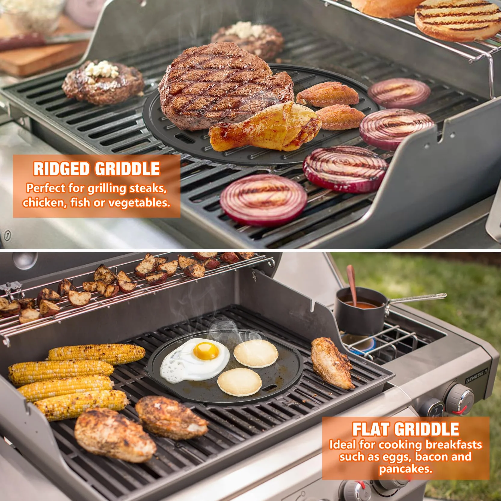 Onlyfire Żeliwna płyta grillowa do Weber Gourmet BBQ System, Odwracalna do GS4 Spirit II 200/300, Genesis II E-310, LX S-440