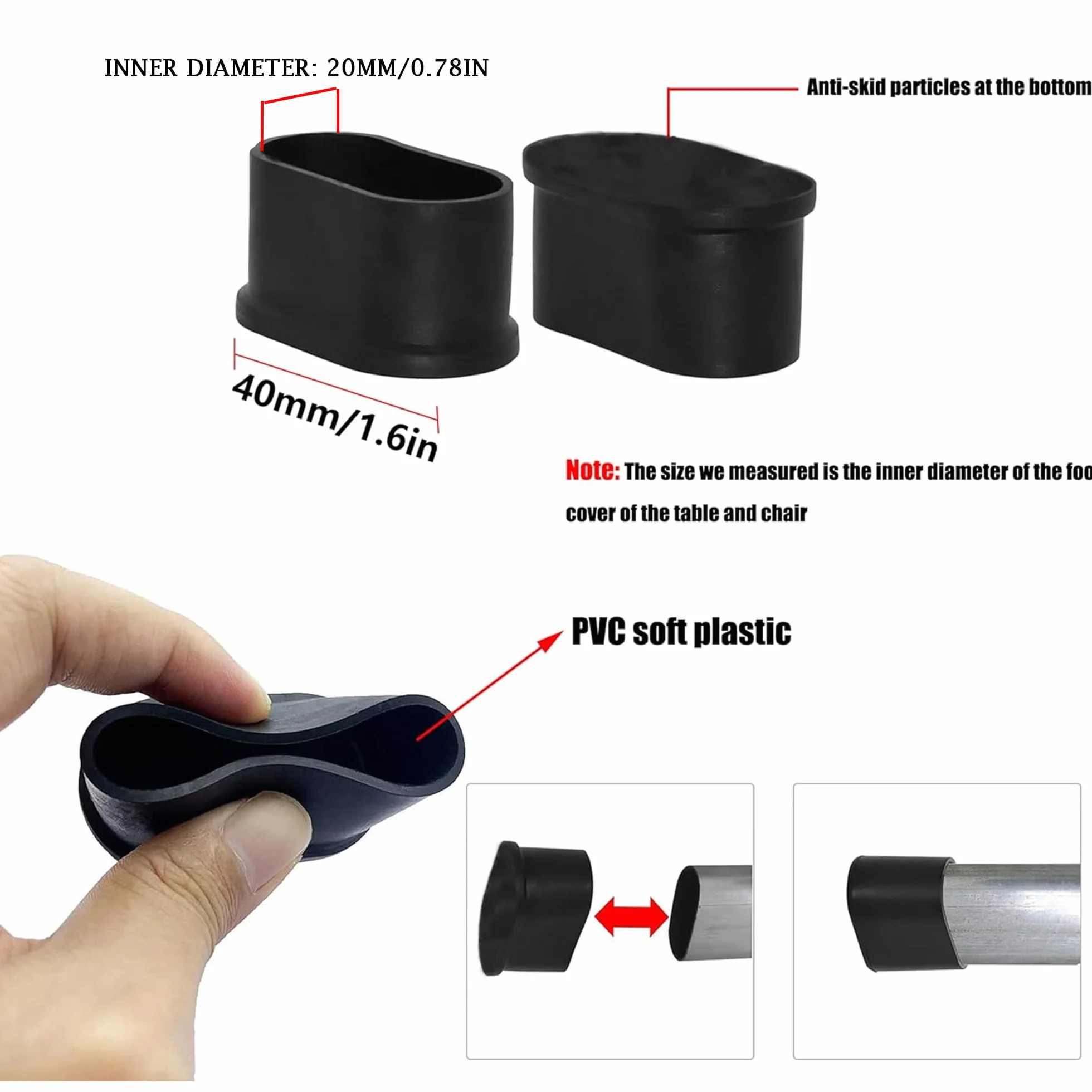 24 sztuk pokrowce na nogi owalne plastikowe czapki czarne antypoślizgowe antypoślizgowe do ochrony podłogi na nogi krzesła, nogi stoły, nogi meblowe(20 x 40 mm)