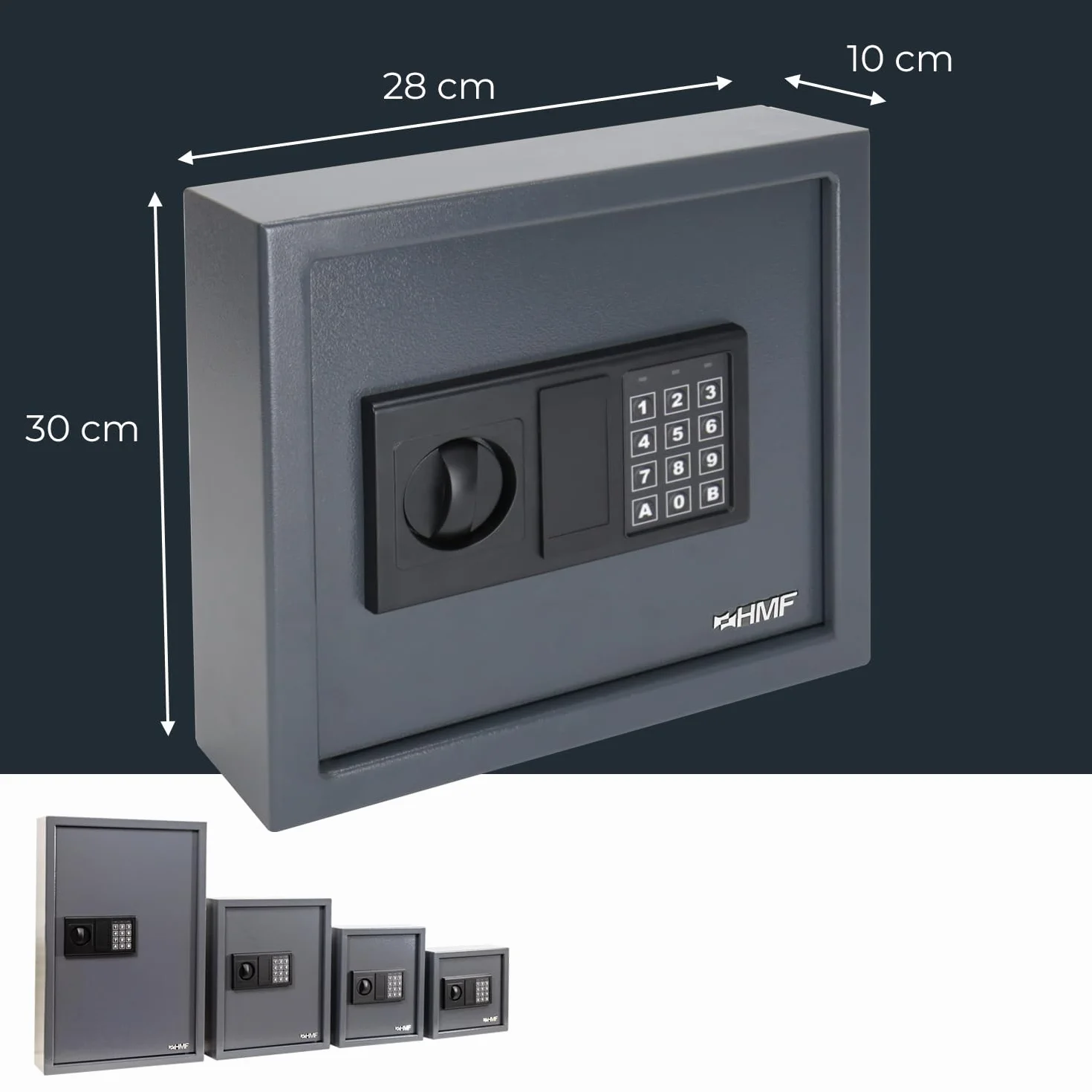 HMF 2030-11 sejf na klucze z zamkiem elektronicznym, 30 haczyków, 30 x 28 x 10 cm, antracyt