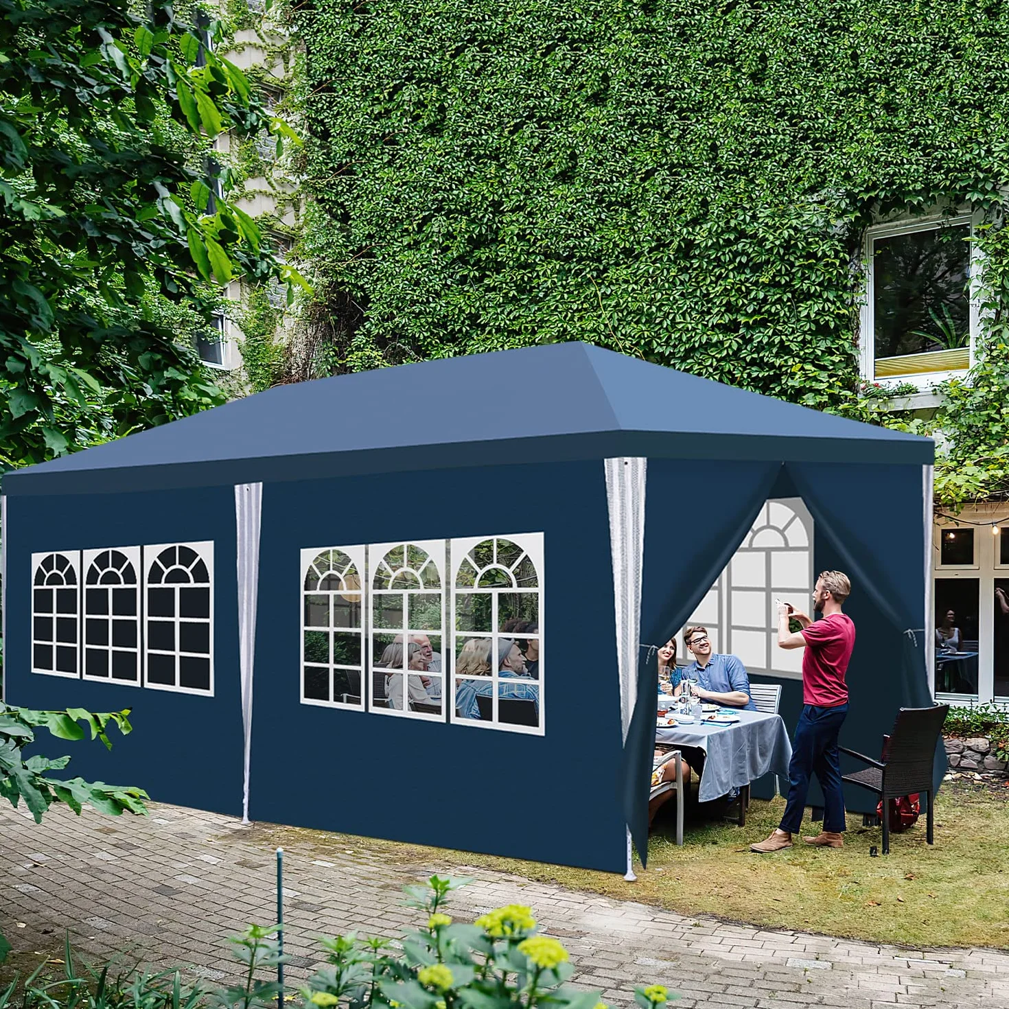 Pawilon 3 x 6 m, wodoszczelny, stabilny namiot imprezowy, wysokiej jakości plandeka PE, namiot biesiadny, odporny na działanie promieni UV, namiot ogrodowy, 100 g/m², namiot piwny z 6 częściami