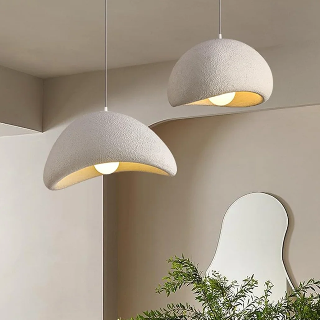 Kreatywna Lampa Wisząca Wabi-Sabi Nowoczesna Lampa Wisząca Biały Matowy Styl Nordycki Cementowa Żyrandol E27 Lampy Wiszące Do Sypialni Salonu Jadalni Pokoju Dziecięcego Kuchni Hotel Restauracja(40cm)