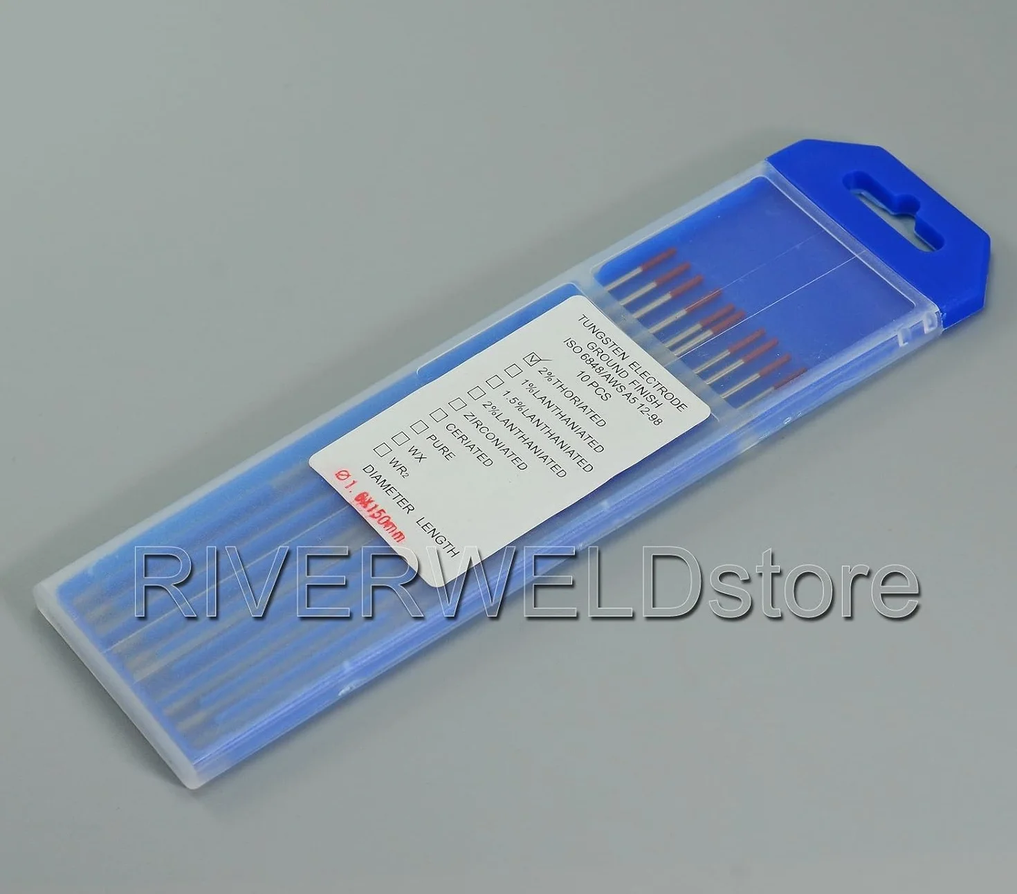 RIVERWELD Elektroda TIG z woli 2% torytowa WT20 Czerwone końcówki 1.6mm x 150mm Pakiet 10 sztuk